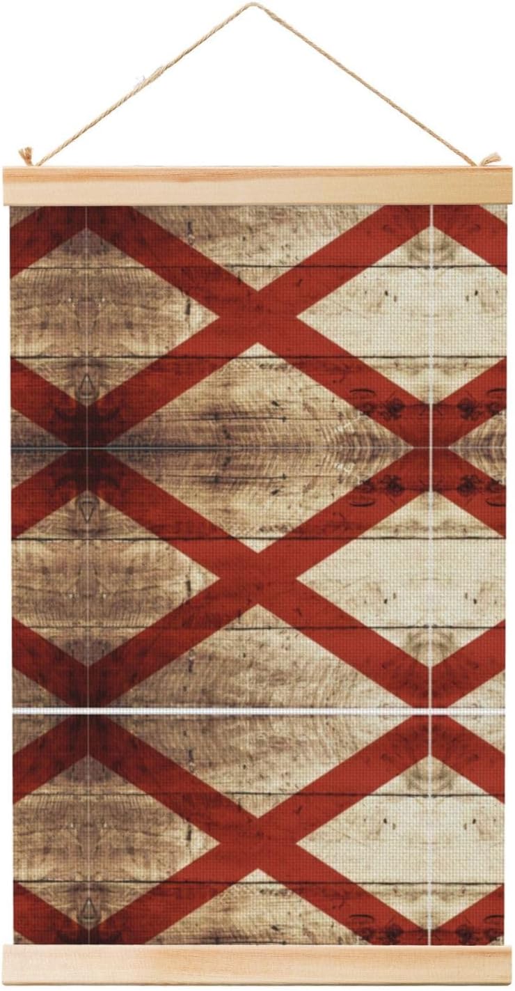 Alabama State Flag On Old Wood Grain Postcard Print Poster Hanger,Hanging Poster, Poster Frame,Wood Poster Hanger, For Wall Hanging