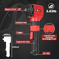 Vista 2 de XIIW Llave de impacto angular de 1/2 pulgada, par máximo de 910 pies-libras, diseño compacto y ligero de 3.63 lb, pistola de aire de impacto mini
