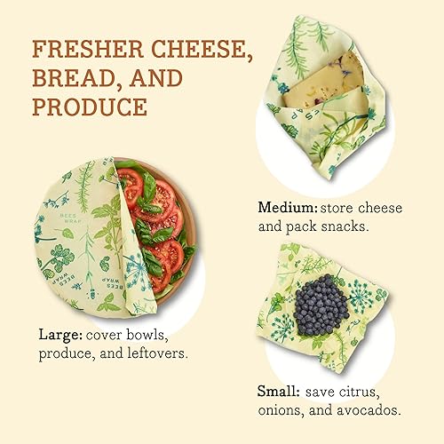 Miniatura 77 de Bee's Wrap, paquete variado de 3 envoltorios ecológicos y reutilizables para transportar comida Paquete de 3 panales