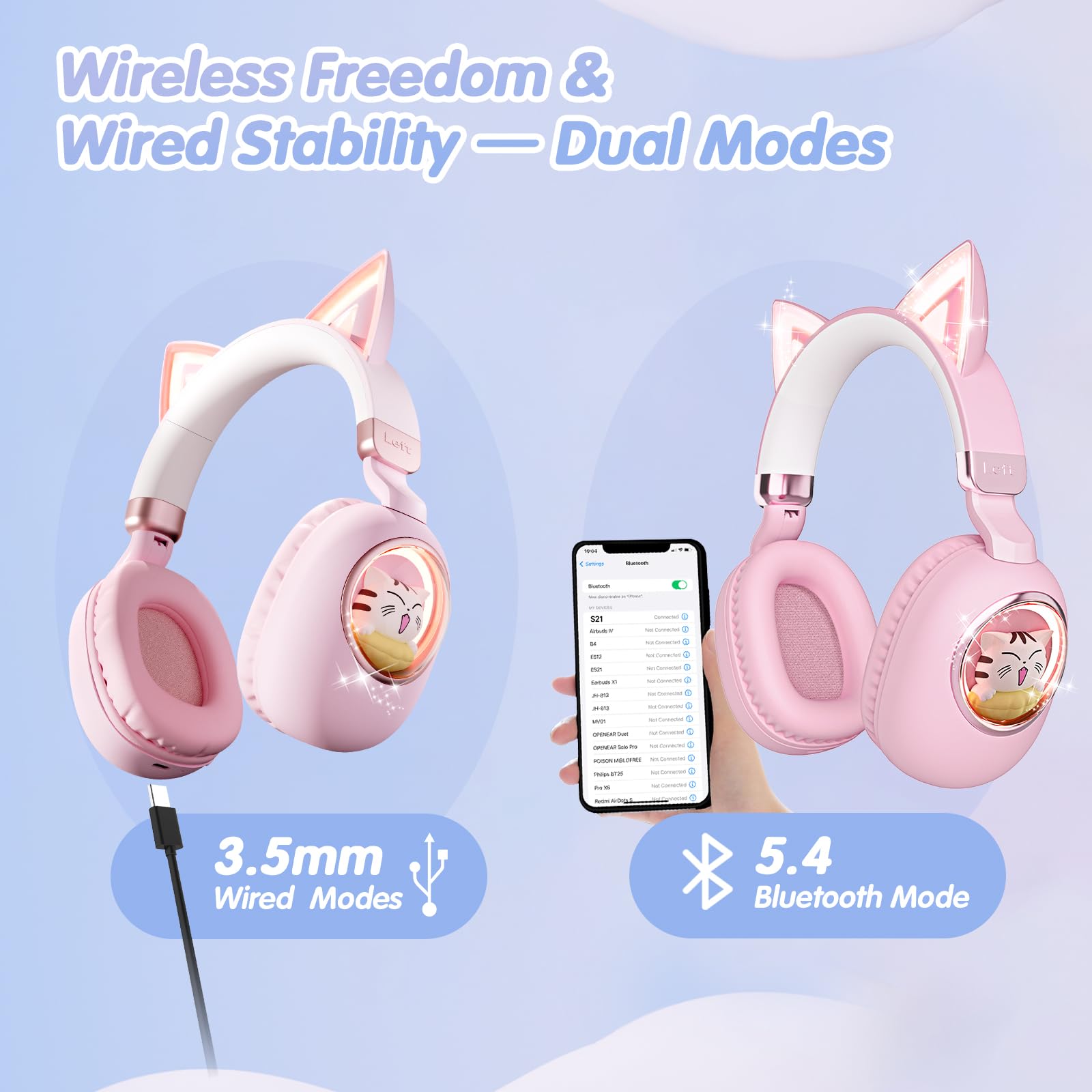 Esonstyle Kids Headphones Cat Ear Bluetooth