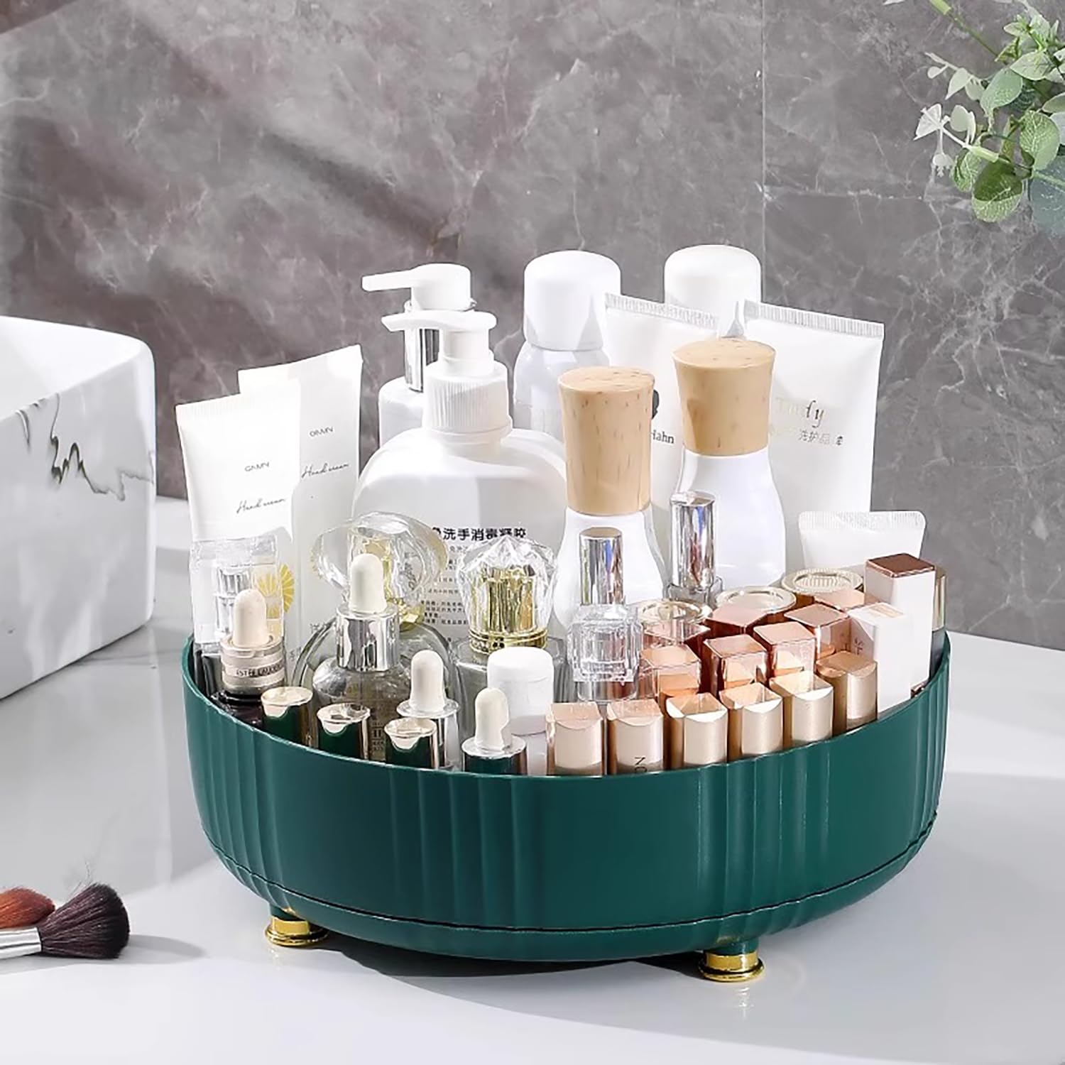 House of Quirk Lazy Susan Turntable, Cosmetics and Perfume Organizer for Cabinet Clear Organizer Bin 360 Degree Rotating Storage Tray (Dark Green) Round-image-2