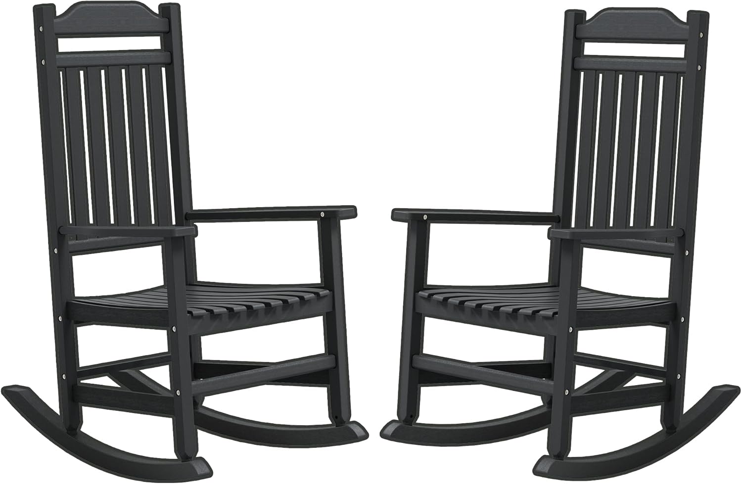 LHBcraft Front Porch Chairs Set of 2 – Oversized HDPE Outdoor Rocking Chairs for Adults, Heavy Duty All-Weather Patio Rocking Chair for Lawn Garden, Black
