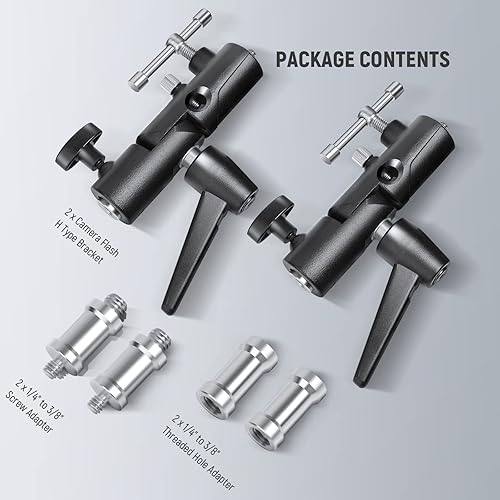 Vista 9 de NEEWER Camera Flash Bracket H Type Mount with Umbrella Softbox Holder, 180° Swivel Adjustable Metal Light Stand Adapter with 1/4" to 3/8" Screw