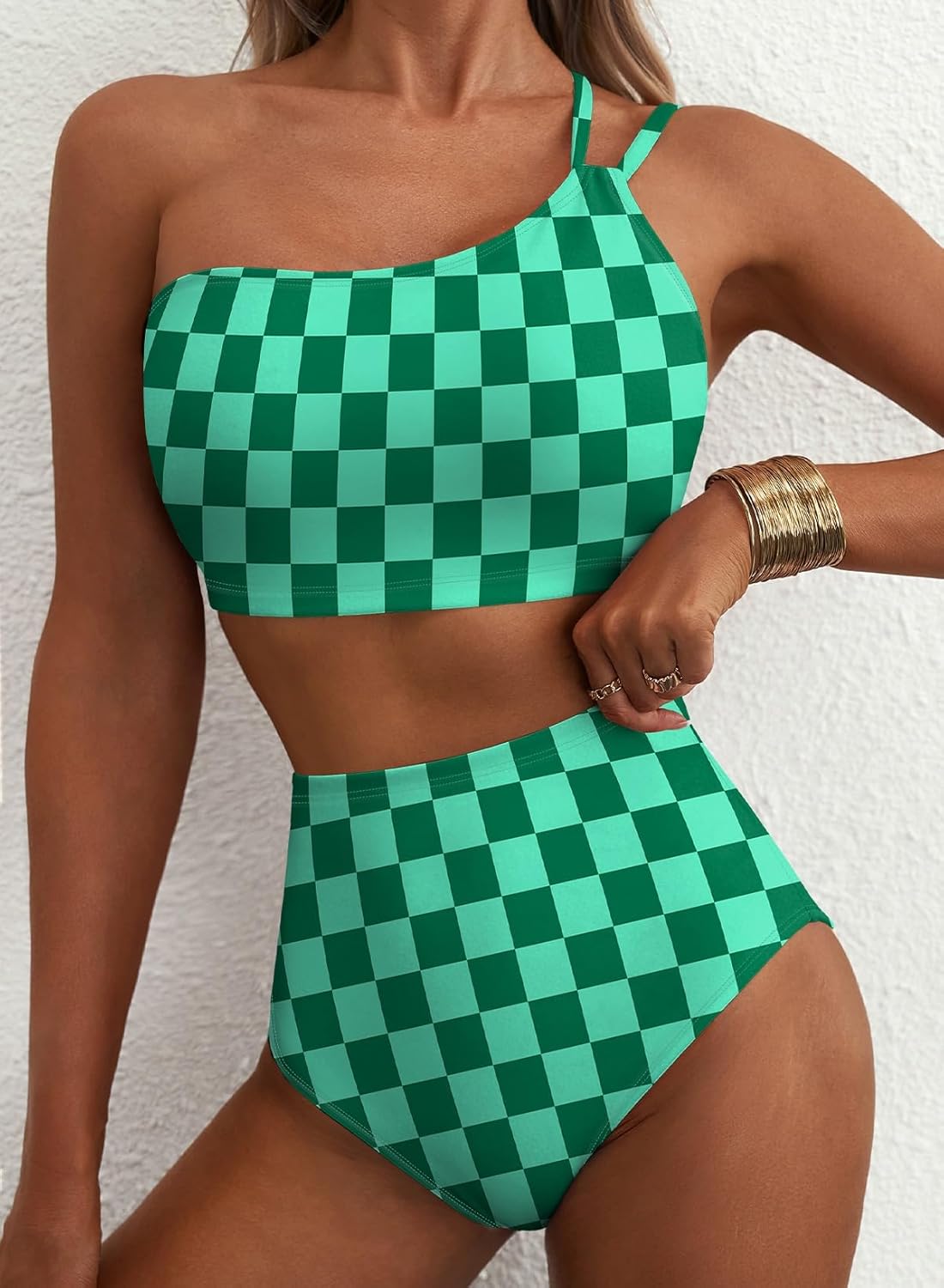 Herseas Women's High Waisted Bikini Sets One Shoulder Floral Print Swimsuits 2 Piece Tummy Control Bathing Suits - Image 3