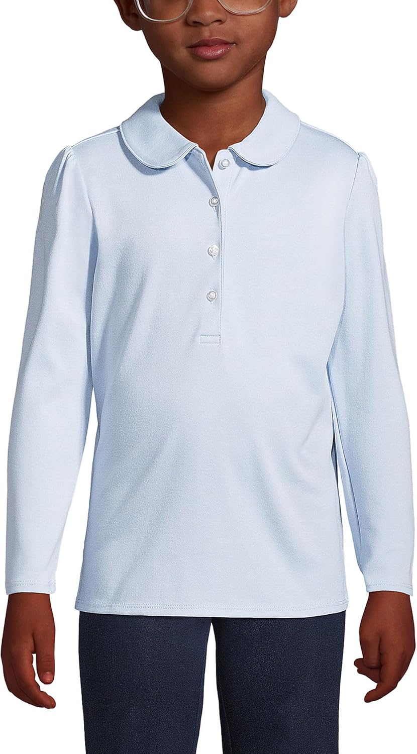 Lands' End Girls Long Sleeve Peter Pan Collar Polo Shirt - Image 2