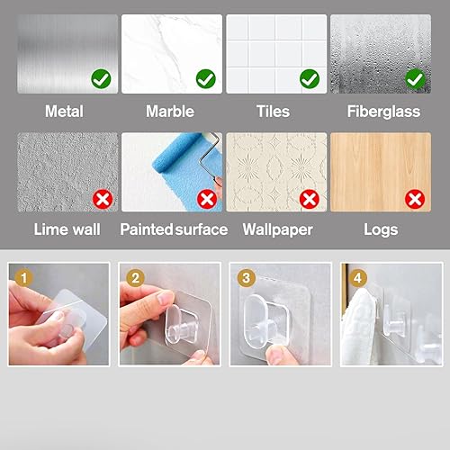 Miniatura 7 de Paquete de 10 ganchos adhesivos para toallas, ganchos resistentes para colgar transparentes sin daños, ganchos adhesivos autoadhesivos para paredes,