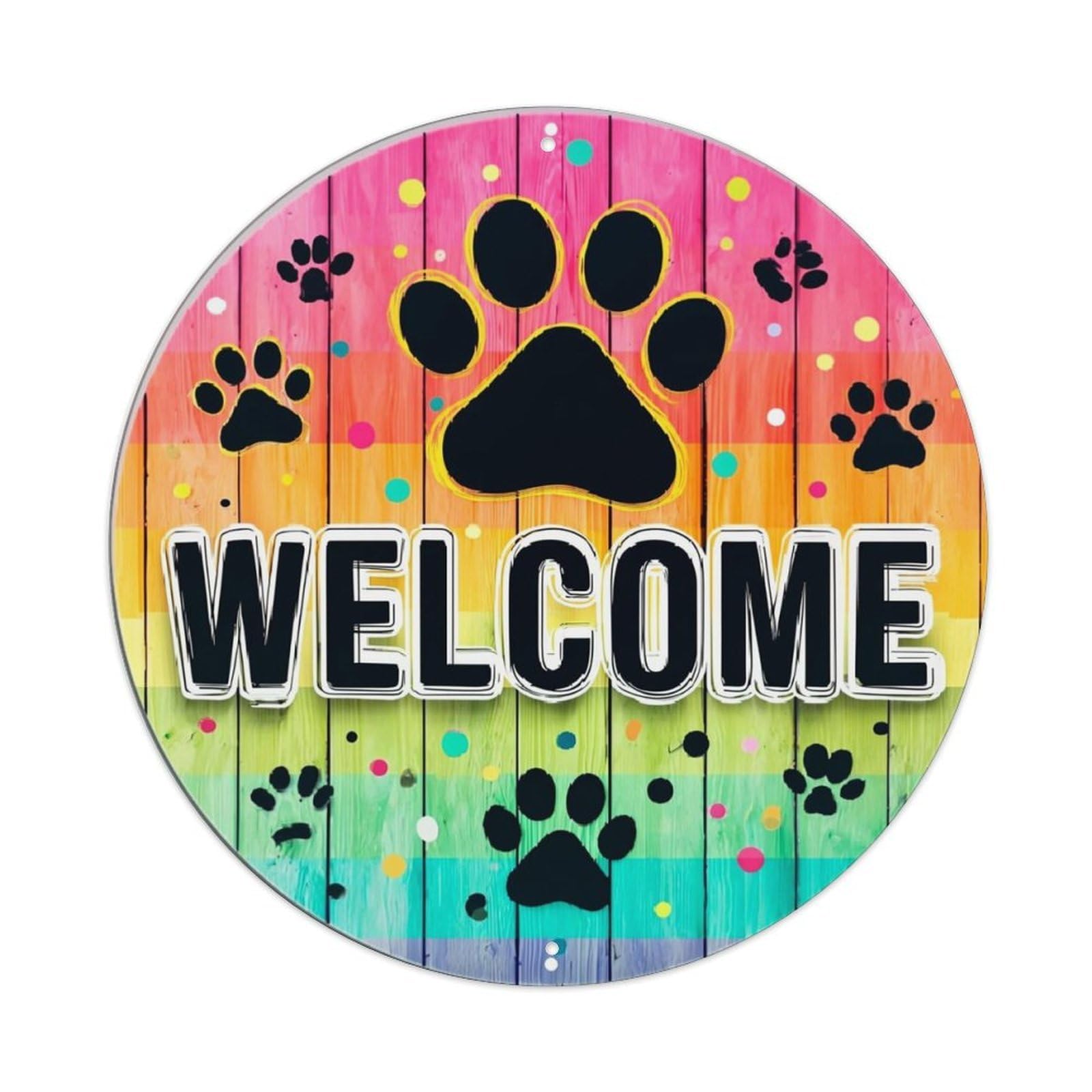 Rainbow Wood Paw Print Welcome Tin Sign Metal Poster Vintage Metal Signs for Home Man Cave Bar Cafe Kitchen laundry room Wall Decorations 8x8 inches