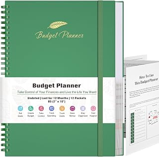 Budget Planner, Budget Book with Expense Tracker, Financial Planner with 12 Pockets, Undated Monthly Bill Organizer Notebook to Take Control of Your Finances, Bill Book for Beginner 7" x 10"(Green)