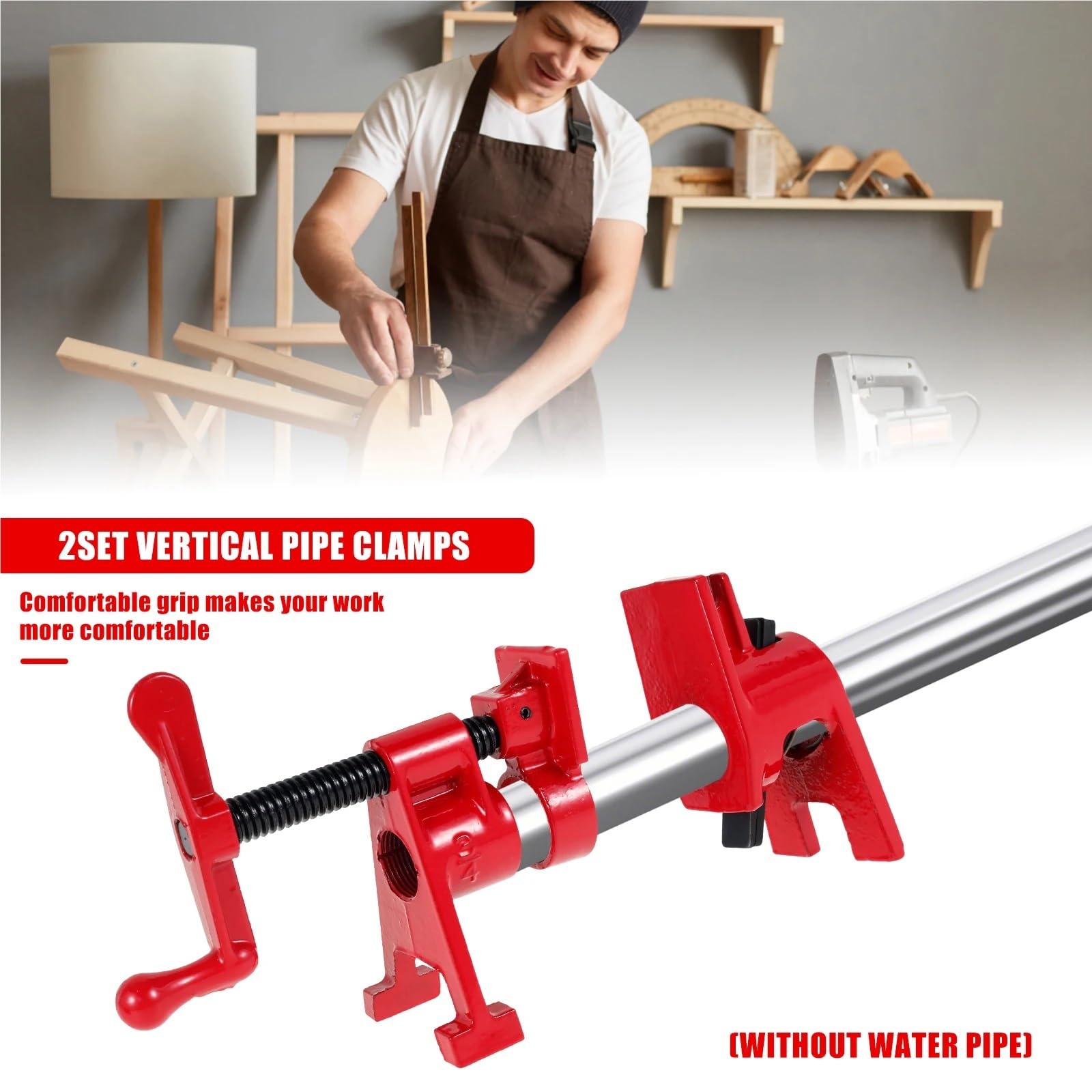 Juego de 2 abrazaderas for tubos madera 3/4", ajustables, resistentes, hierro fundido, liberación rápida, for carpintería y mejoras del hogar Para máquinas CNC(A)