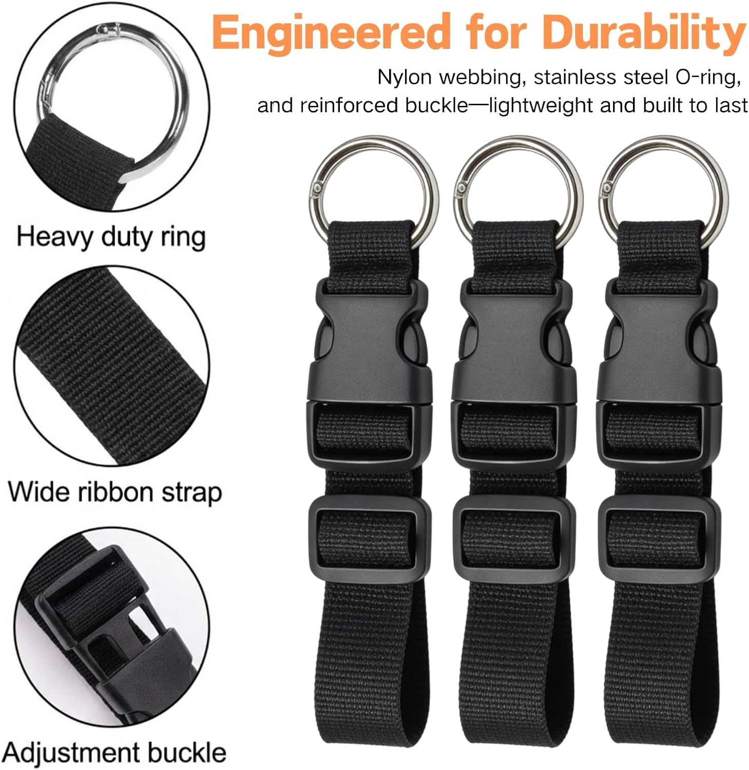 Luggage Connector Straps, 3 Pack Adjustable Suitcase Connector with Buckle, Hands-Free Add-a-Bag Strap for Carry-on Luggage and Backpacks, Black