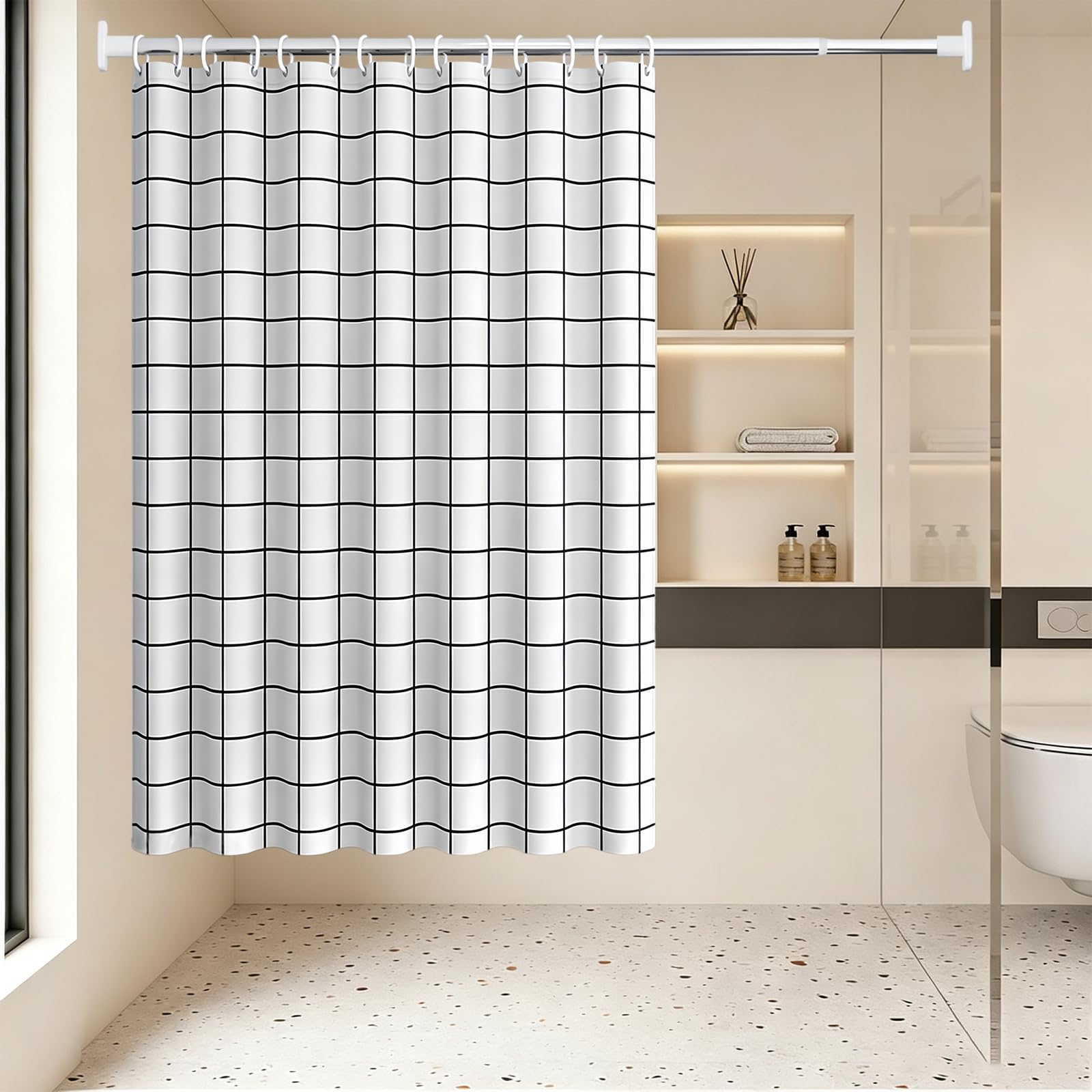 Cortina de Ducha Impermeable 260 x 290 cm Cortina de Ducha de Poliéster - Resistente Al Moho y Al Moho, Tela Repelente Agua, 100% Poliéster, con Ojales y Anillos, Cuadrado