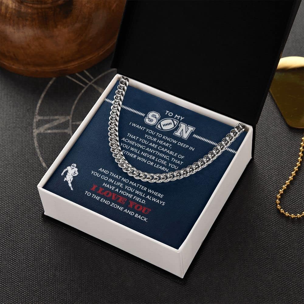 Football Necklace For Men, Chains for Man, To My Son Necklace From Mom, Gifts from Dad, Cool Christmas Birthday Graduation Men Gifts