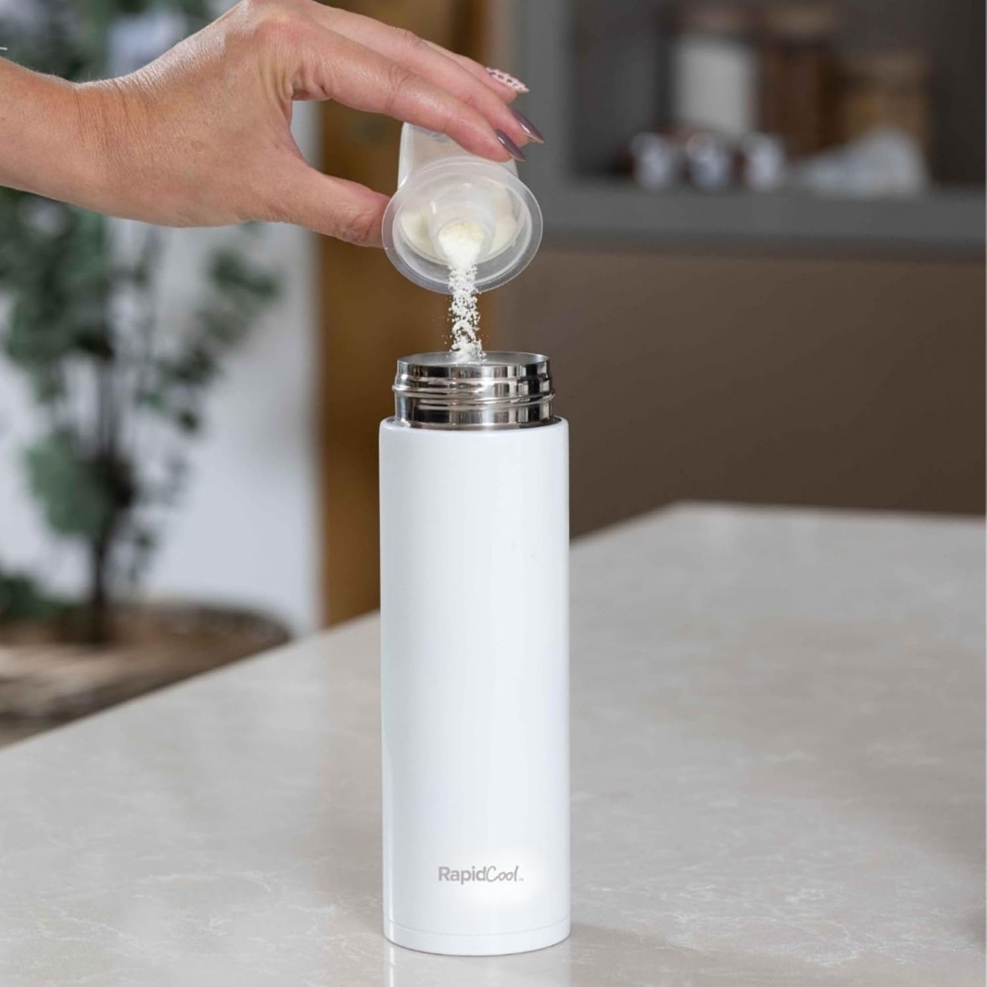 Nuby RapidCool Portable Baby Bottle Making Kit - Prepare A Perfect Formula Feed in 2 Minutes | Includes: 2 Rapid Cool's with 2 Digital Thermometer Lids, 2 Powder Dispensers & Flask.