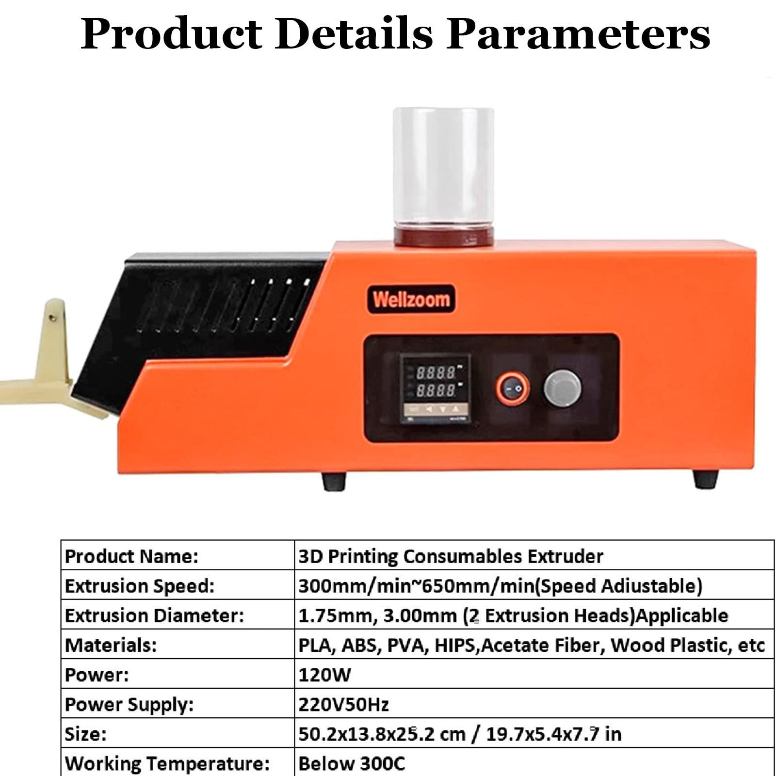 3D-Druck-Filament-Extruder mit einstellbarer Geschwindigkeit von 300–650 mm/min und zwei Extrusionsformen für PLA, ABS, PVA, HIPS und Acetat