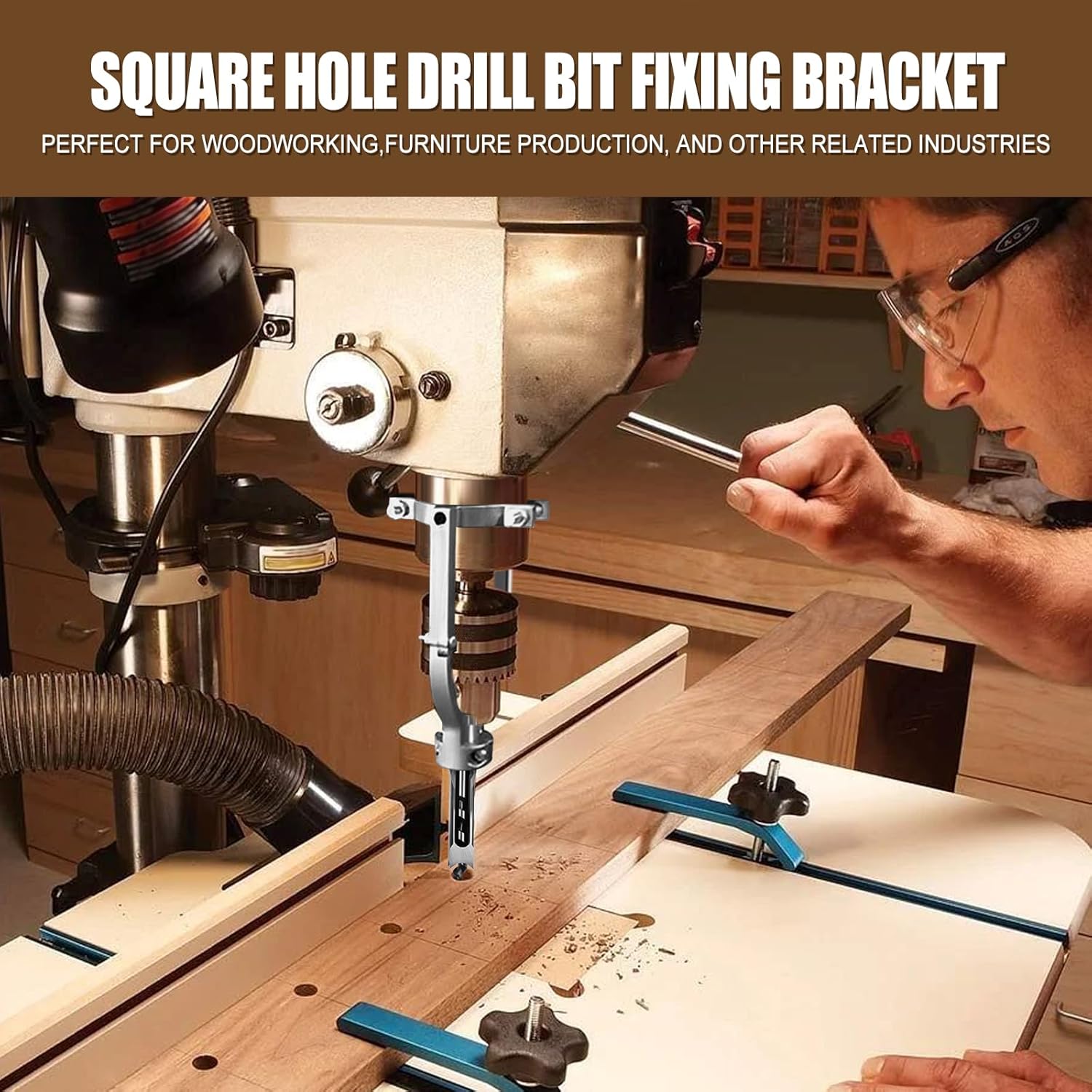 Woodworking Square Hole Drill Bits with Adapter, Wood Mortising Chisel Set Wood Square Hole Mortising Chisel Drill Bit for Mortising Machines (1/4, 5/16, 3/8, 2/5, 1/2, 9/16, 5/8)