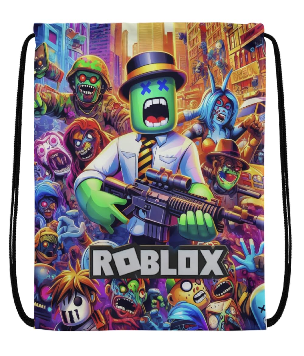 EZB Ro-blox Drawstring Bag | 36x30cm Midi Sized Backpack | Multi-Use: Sports Kits, PE Kits, Gym, Pump, Lunch, Holiday, Beach | Fun Unique Design | Ro-blox Horror Bag