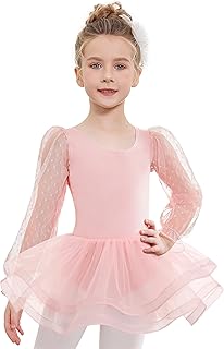 Zaclotre Ballet Leotards for Girls Mesh Long Sleeve Toddler Tutu Dress Dance Outfit Ballerina