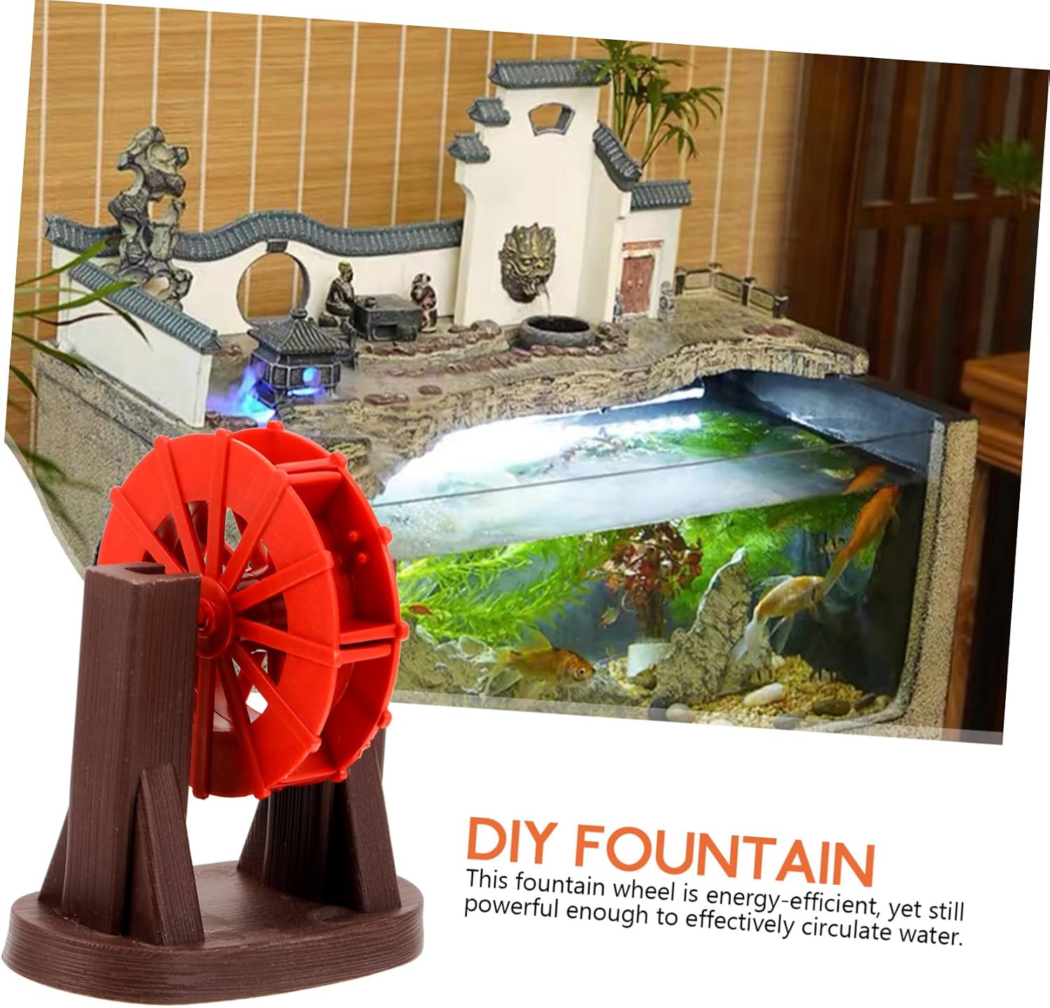 Plastic Water Wheel Fountain Model for DIY Micro Landscape Lightweight Water Feature Wheel for Indoor Outdoor Garden Decor Vintage Style Tabletop Waterfall Accessory