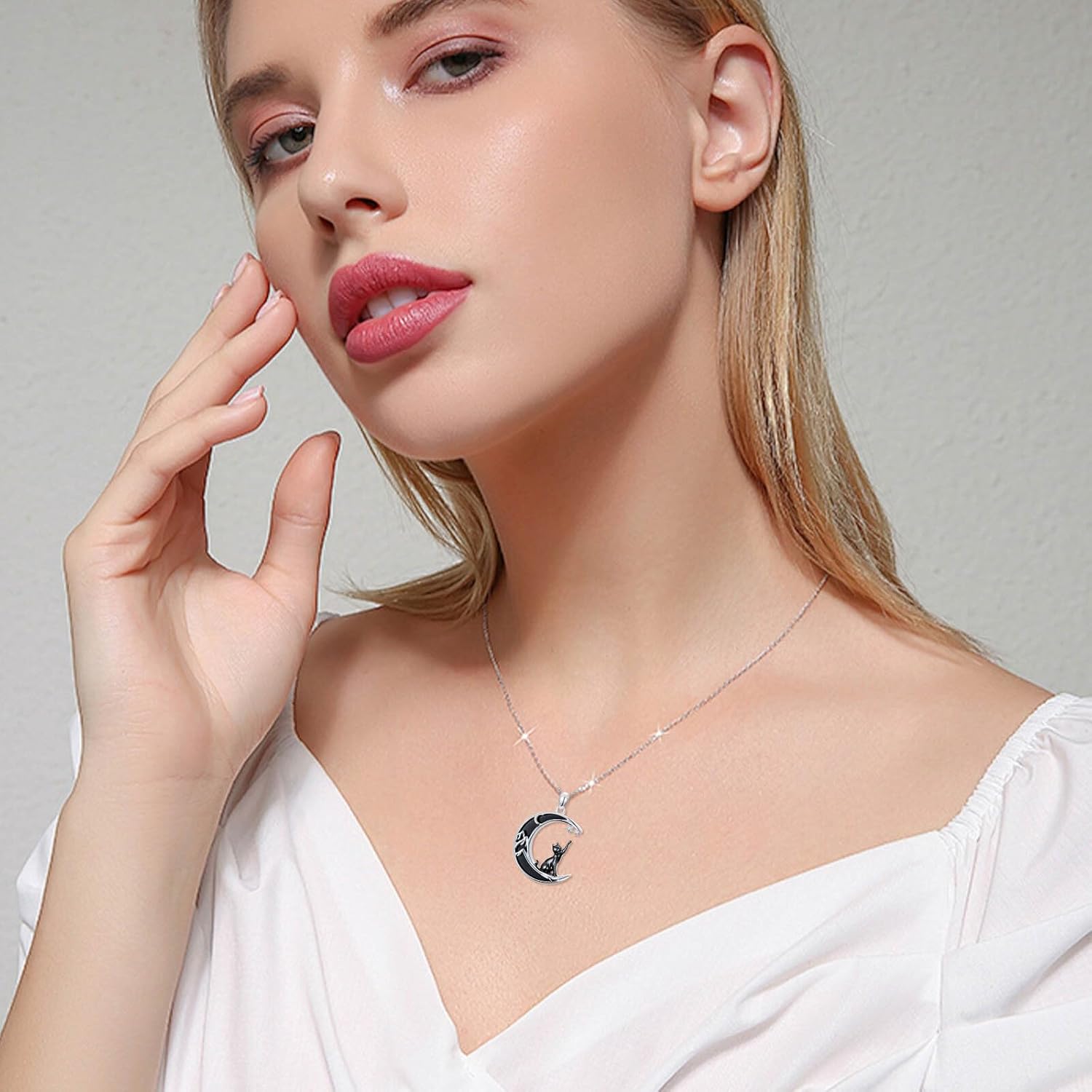 Gothic Necklace Bat/Cat/Owl/Fox/Sun Black Onyx Pendant Sterling Silver Crescent Moon Necklaces for Women Black Jewelry Gifts - Image 4