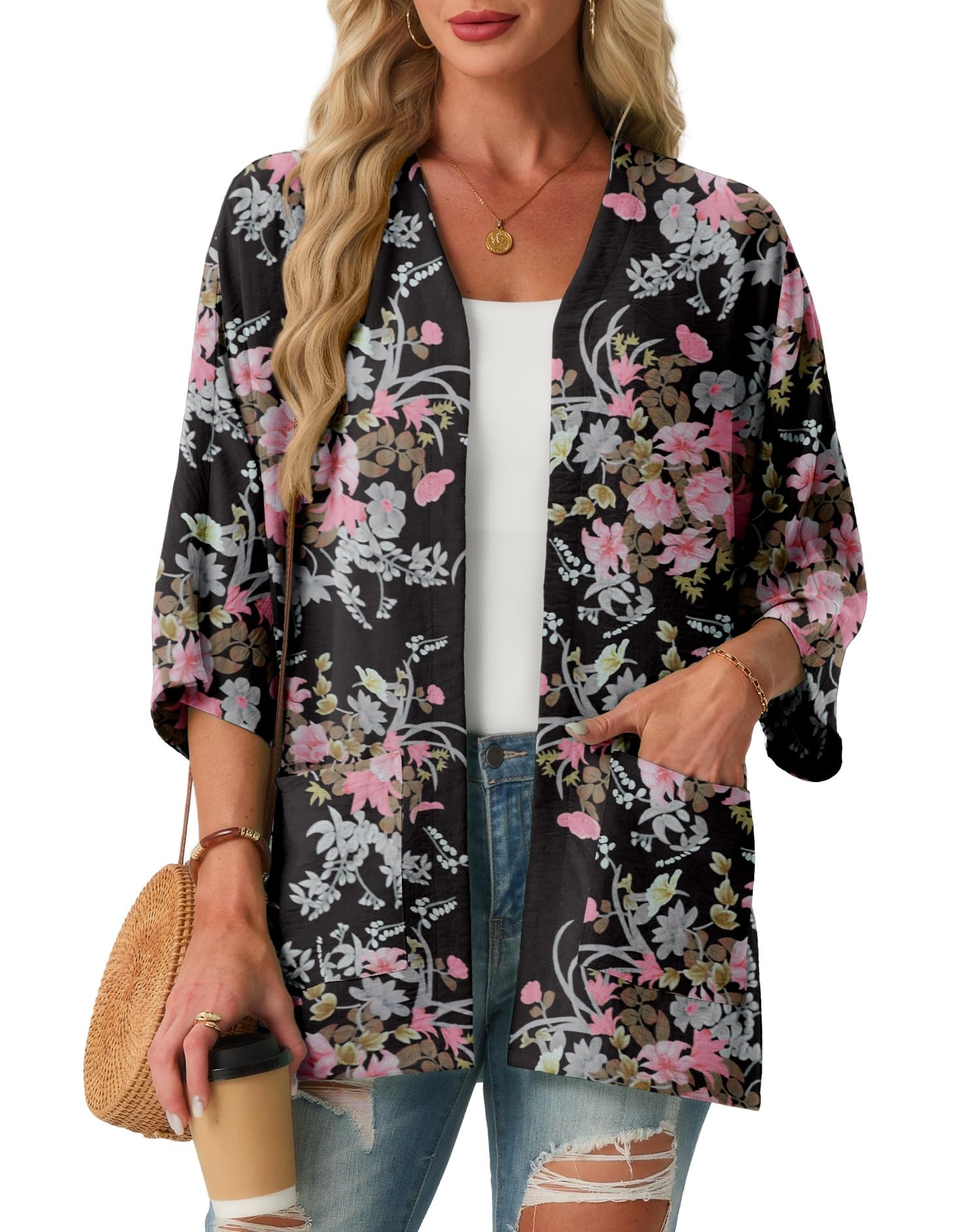 �️Lepunuo Summer Cardigans for Women Lightweight Open Front 3/4 Sleeve Kimono Cardigans with Pockets Casual Vacation Cov — fashion deal