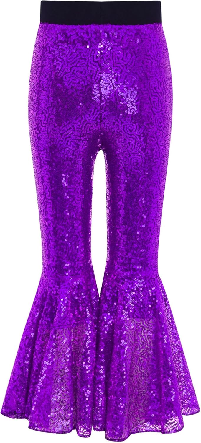 CHICTRY Kids Girls Sequins Camisole Disco Modern Street Hip Hop Jazz Dance Tops and Flared Bell Bottoms Pants Set Dancewear Purple 16 Years
