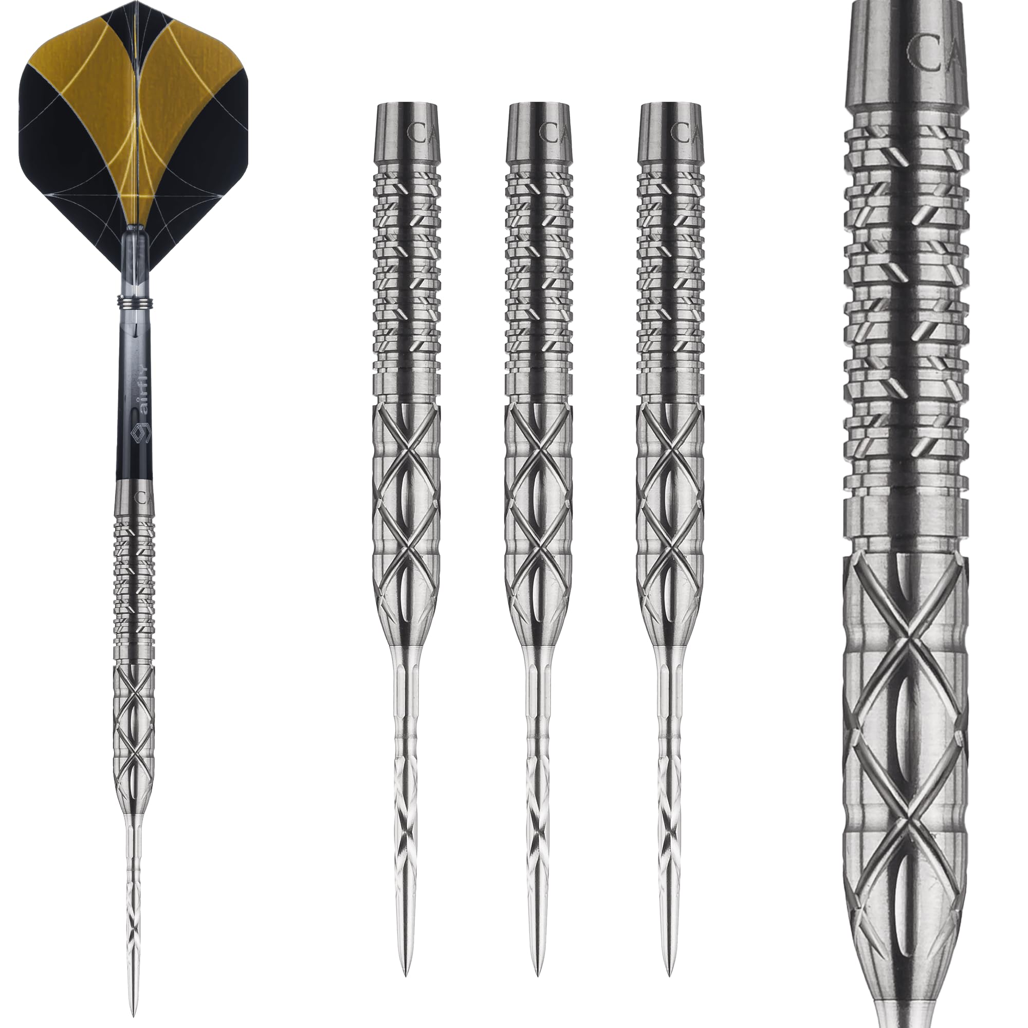 Caliburn | Player Darts | Steel Tip Darts Set | 95% Tungsten Barrel | Silver & Gold | Han G2 | Includes Darts Flights and Stems (24g)