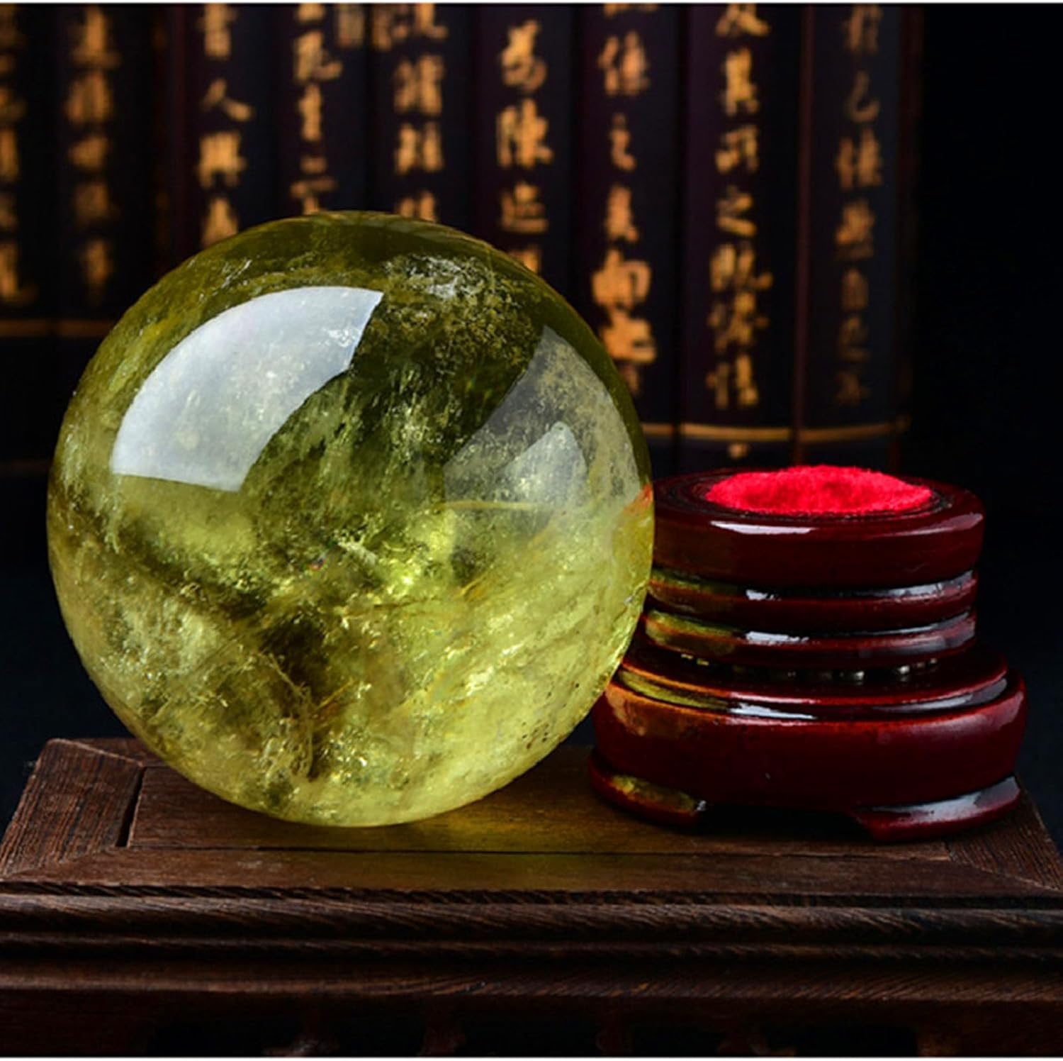 Citrine Crystal Ball, Spheres with Wooden Stand, Crystal Quartz Stones for Feng Shui Home & Office Decor, Gifts for Attract Wealth,6cm