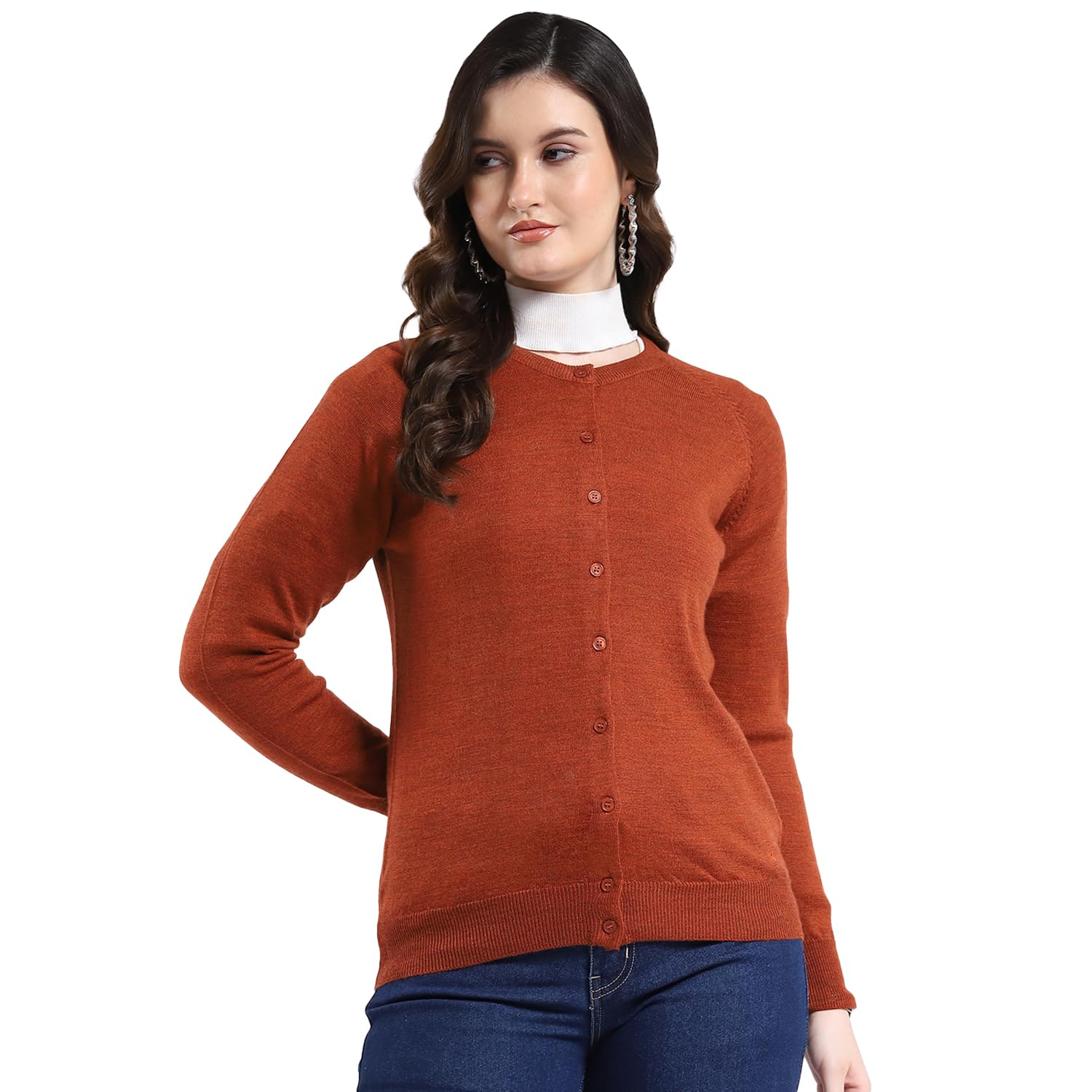 monte carlo Women Regular Fit Round Neck Solid Button Closure Full Sleeve Cardigan | Warm Winter wear | Cozy Knitted Sweater | Casual Layering Outfit | Winter Cardigan for Women's-picture-36