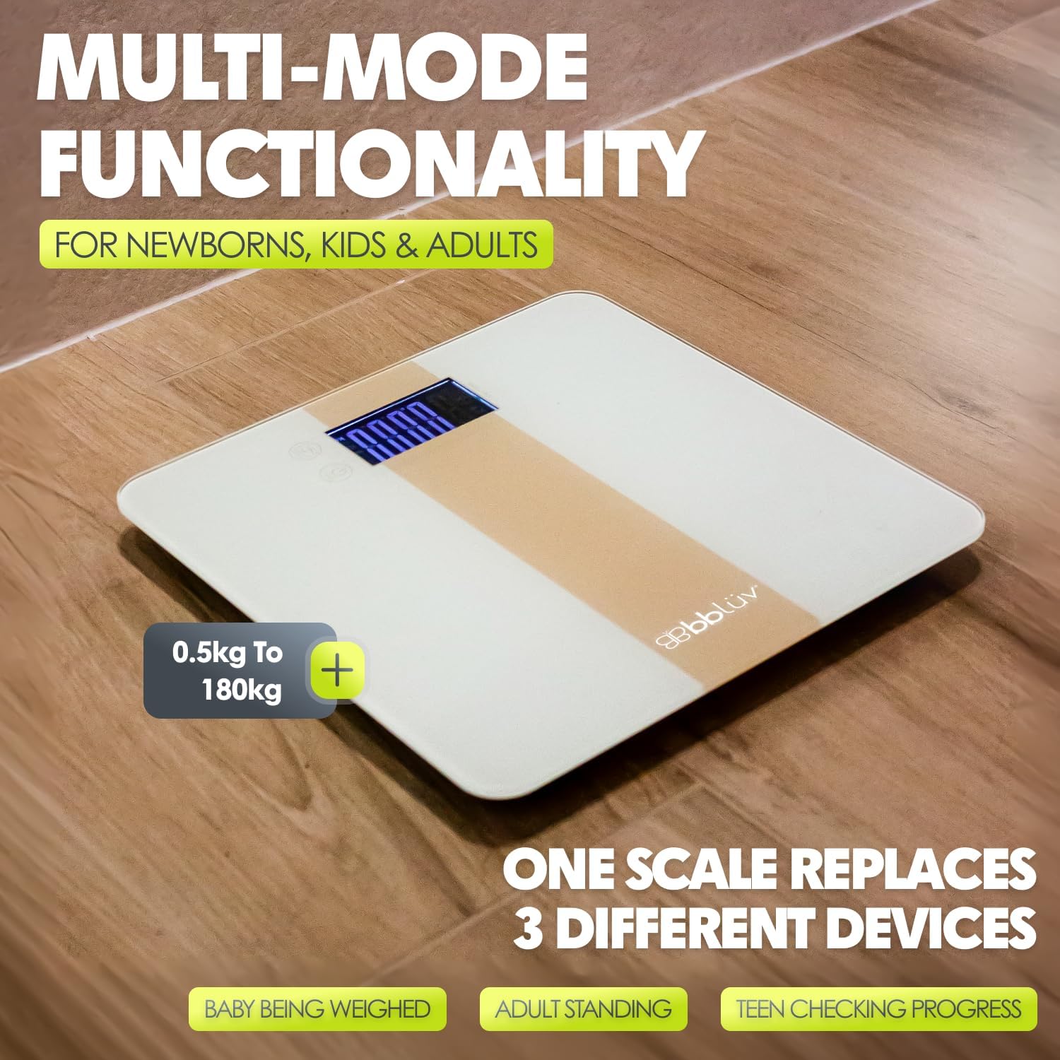 Bblüv - Kilö Pro – Digital Evolving Baby & Family Scale – Removable Height Measuring Tray, High Precision 5g, Baby & Adult Modes – Up to 180 kg