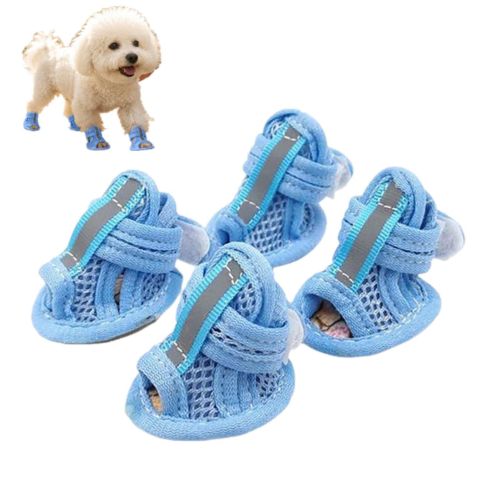 4Pcs Dog Sandals with Breathable Mesh Cotton for Hot Pavement，Blue：4CM