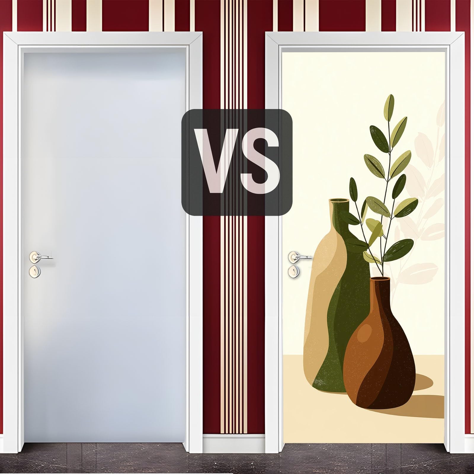 Proste rośliny, samoprzylepna naklejka na drzwi, 80 x 210 cm, wazon, liście, wodoodporna tapeta na drzwi z folii samoprzylepnej, beżowa, plakat DIY, tapeta na drzwi, do pokoju dziecięcego, kuchni