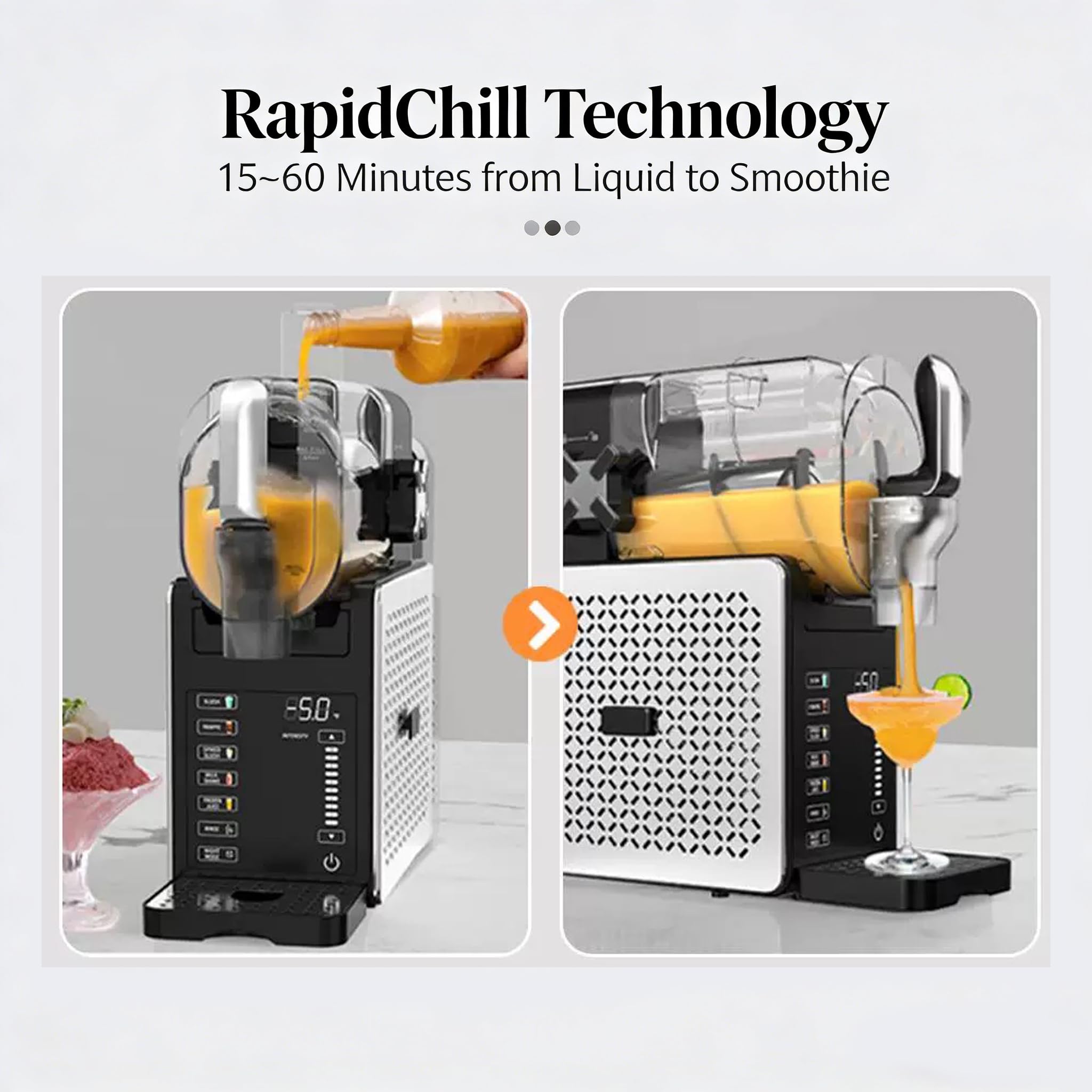 Máquina de granizados para el hogar, tecnología RapidChill de 1,9L, 5 programas inteligentes y apta para lavavajillas, sin hielo ni ingredientes calientes, para granizados, granizados con alcohol