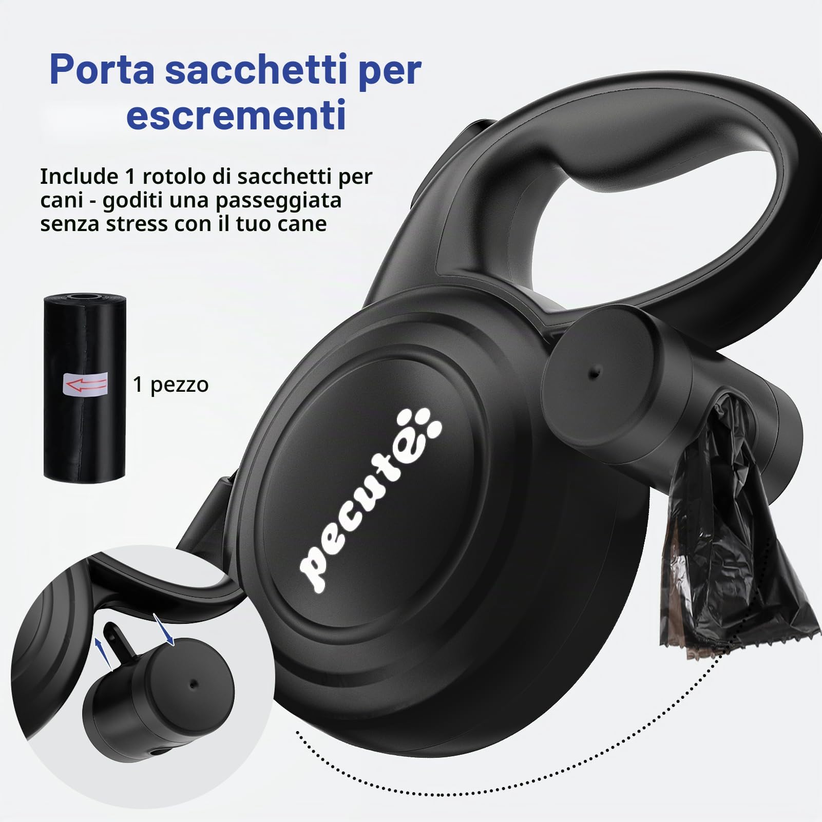 Pecute Guinzaglio Retrattile per Cani 10M (Fino a 50 Kg), Guinzaglio per Cane con Guinzaglio Esteso Senza Grovigli a 360°, Impugnatura Antiscivolo e Pulsante di Freno Rapido,Verde