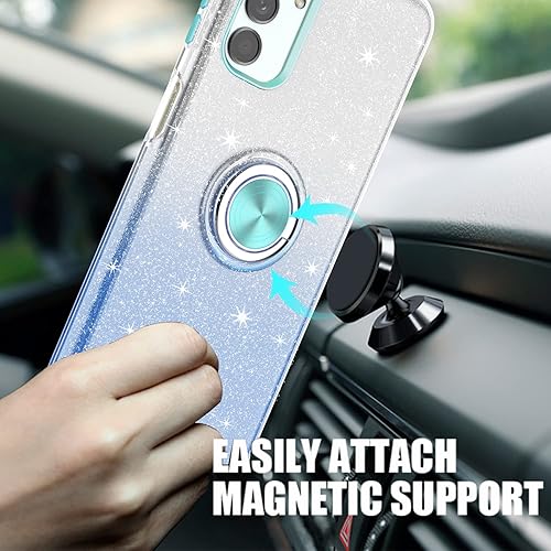 Miniatura 2 de TJS Funda compatible con Samsung Galaxy A13 5G, Galaxy A04S, con protector de pantalla de vidrio templado, anillo de metal, soporte magnético, tono