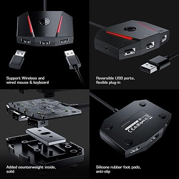 Tangxi VX2 AIMBOX Game Console Mouse and Keyboard Converter MNK Converter with 3.5mm Sound Jack App Control RGB Light Effects for X Box Series X/S for