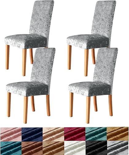 Miniatura 8 de Juego de 6 fundas para sillas de comedor, fundas de asiento elásticas de terciopelo para sillas de comedor, extraíbles y lavables, fundas