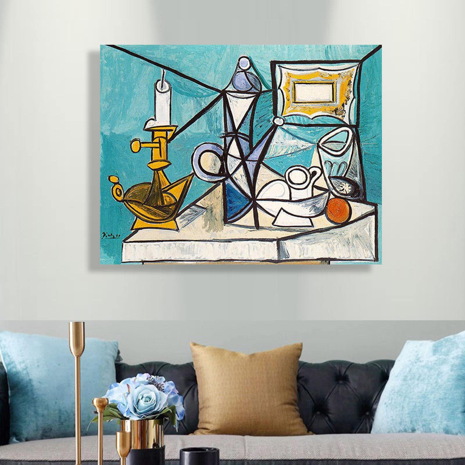 Pablo Picasso STILL LIFE ポスター フレーム付 Still life with lamp by Pablo Picasso Canvas Paintings-Famous