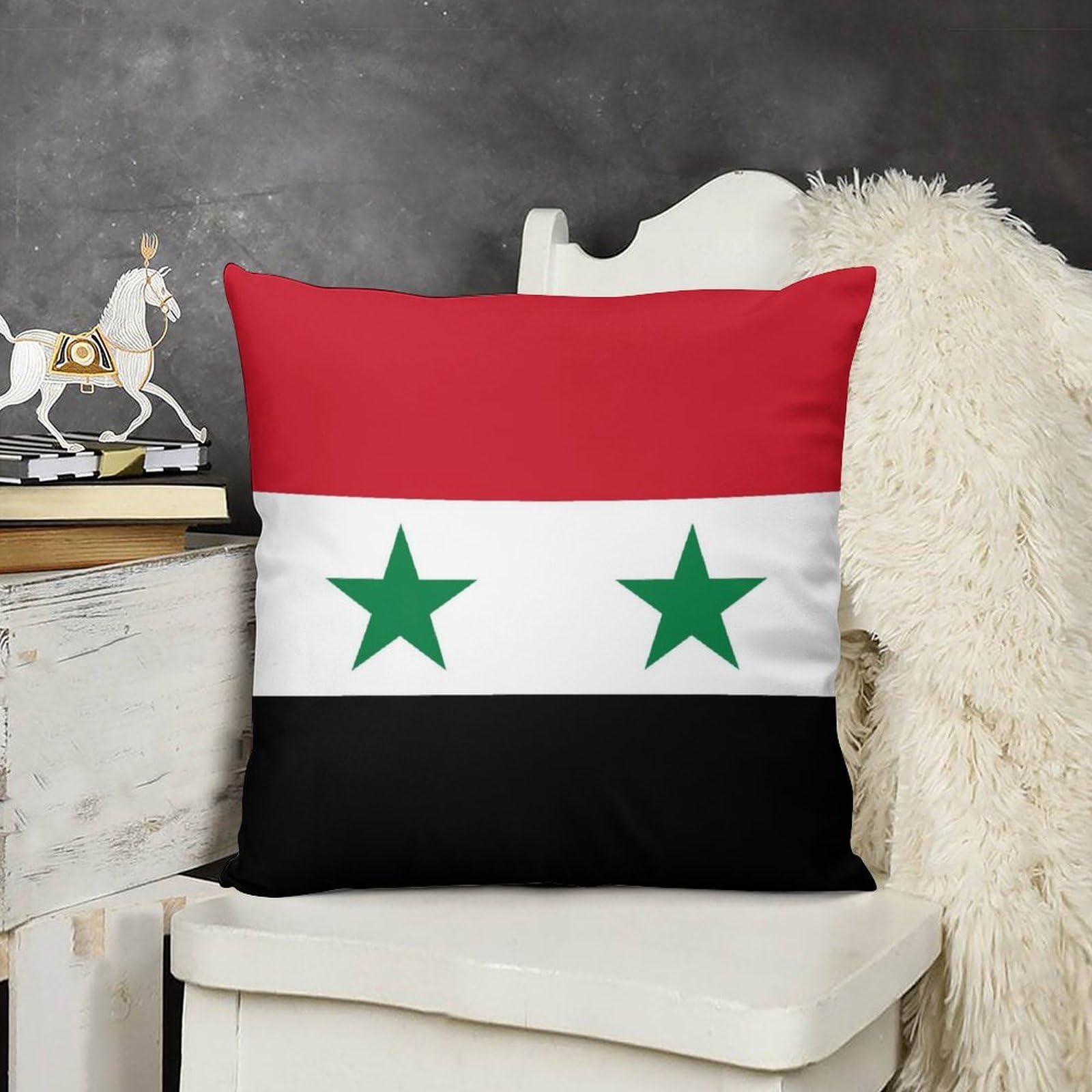 Copricuscini Corti In Peluche Morbidi Copricuscini Decorativi Quadrati Federa Morbida Con Stampa Bandiera Siriana Confezione Da 4 Per Arredamento Casa Divano 60 X 60 Cm
