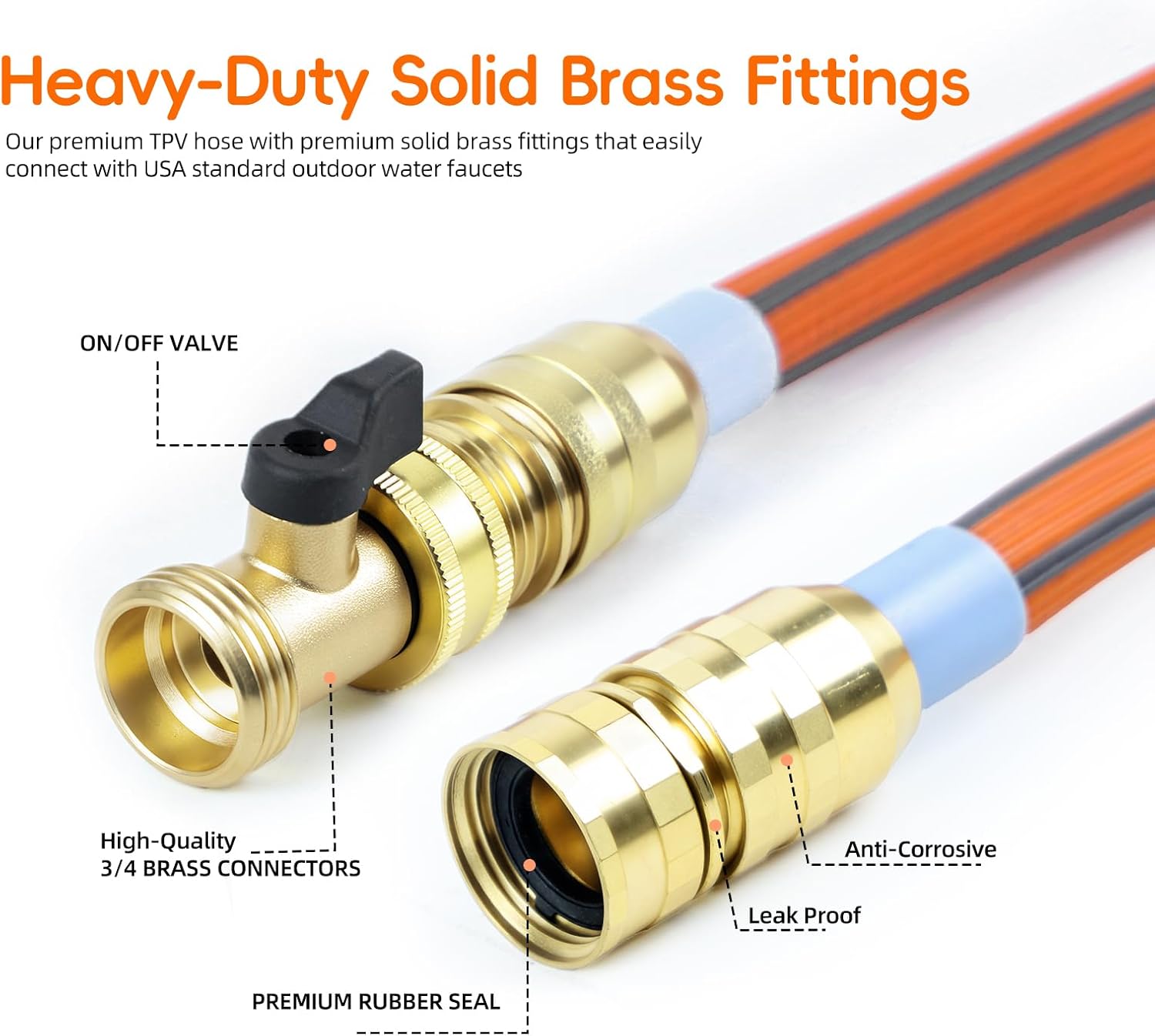 Expandable Garden Hose, With 10 Pattern Spray Nozzle, Garden Hose 50FT Expanded Length,TPV Material Flexible, Kink-Free, Brass Fittings Water Hose Expandable (Orange Gray,1/2” x 50ft)