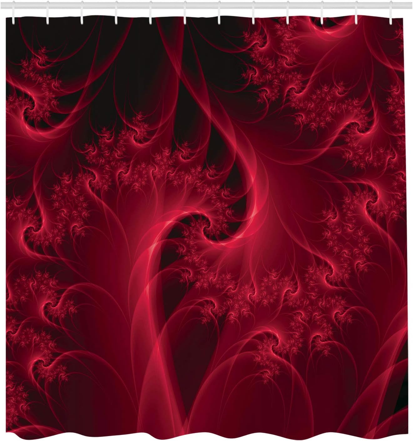 Ambesonne Abstract Shower Curtain, Digital Fractal Image with Swirling Turning Moving Floral Lines Modern Graphic, Cloth Fabric Bathroom Decor Set with Hooks, 70" Long, Red Black