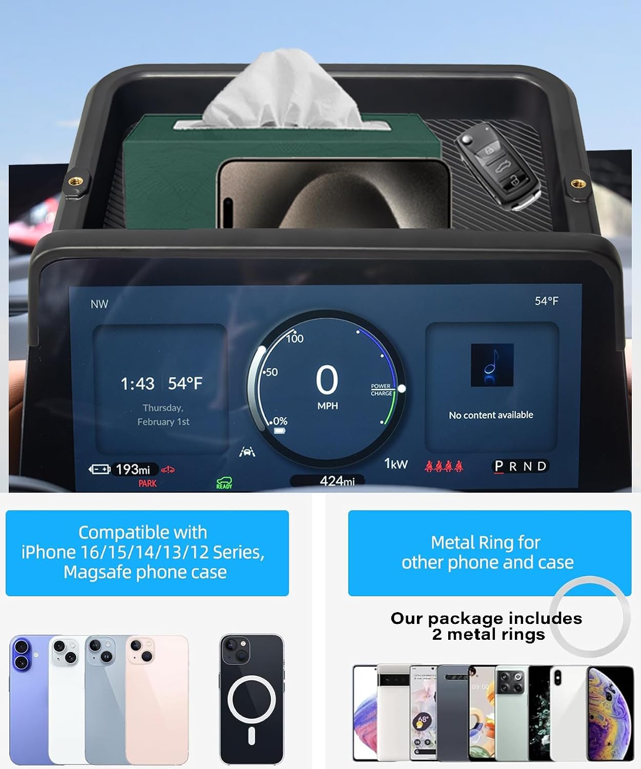 Car Phone Holder for 2024 2025 Honda Prologue Accessories Apply to 11 Inch Digital Instrument Cluster Screen Fixed Clip Magnetic Cell Phone Mount with Dashboard Storage Tray