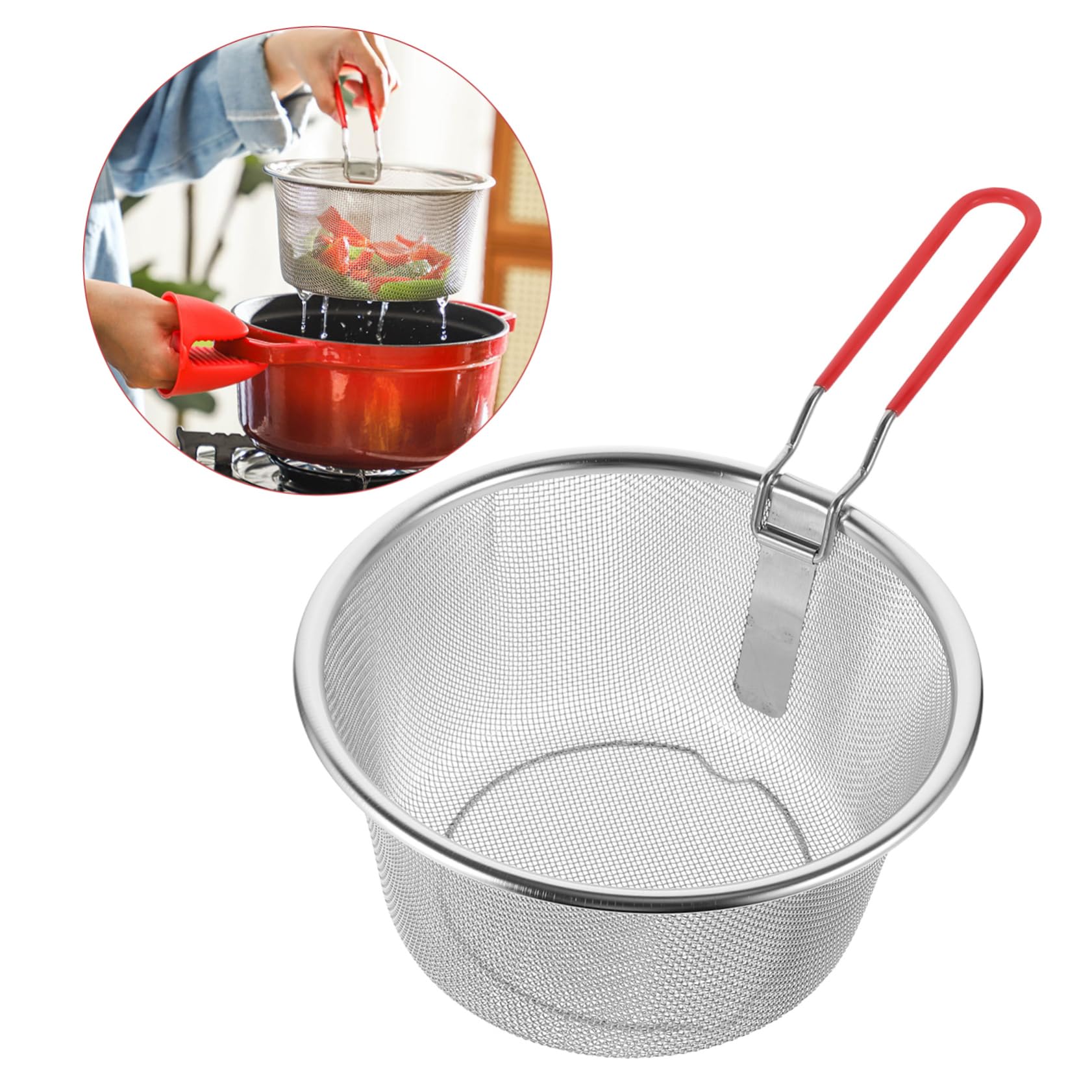 ABOOFAN Panier à Friture En Acier Inoxydable 201, 18 Cm Profondeur, Poignée Pliable Amovible, Panier à Frire Mini Métal Pour Frites Et Snacks, Accessoire La Cuisine Friteuse Polyvalent