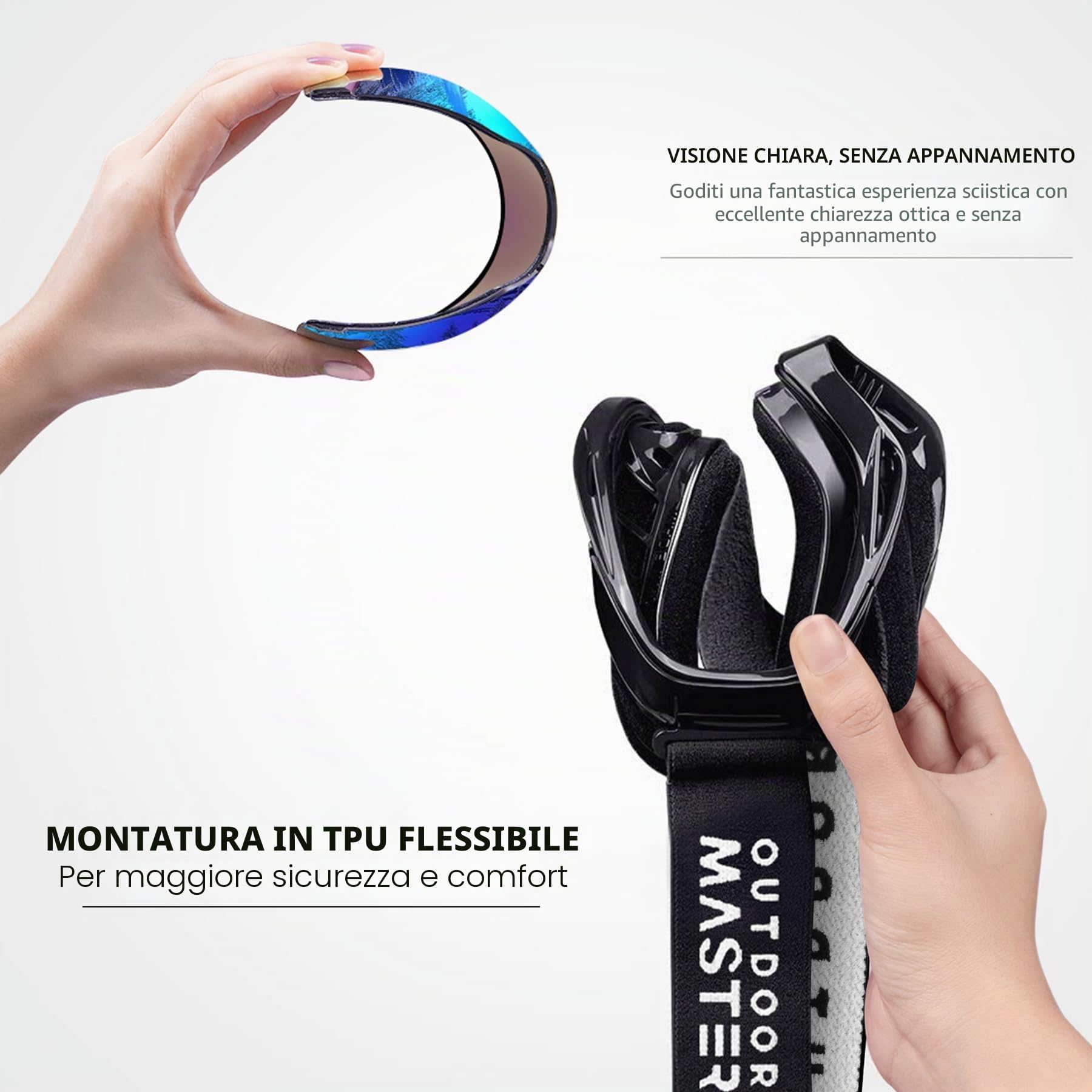 OutdoorMaster Occhiali da sci OTG e da snowboard per uomini, donne e giovani – protezione al 100% dai raggi UV