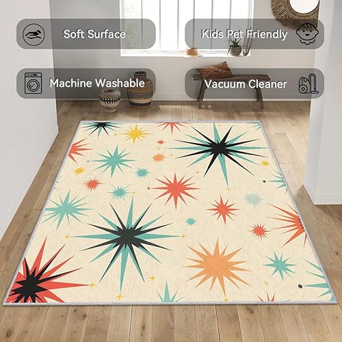 Miniatura 6 de Atomic - Alfombra moderna de mediados de siglo para dormitorio, sala de estar, decoración del hogar, alfombra retro de los años 50, lavable y