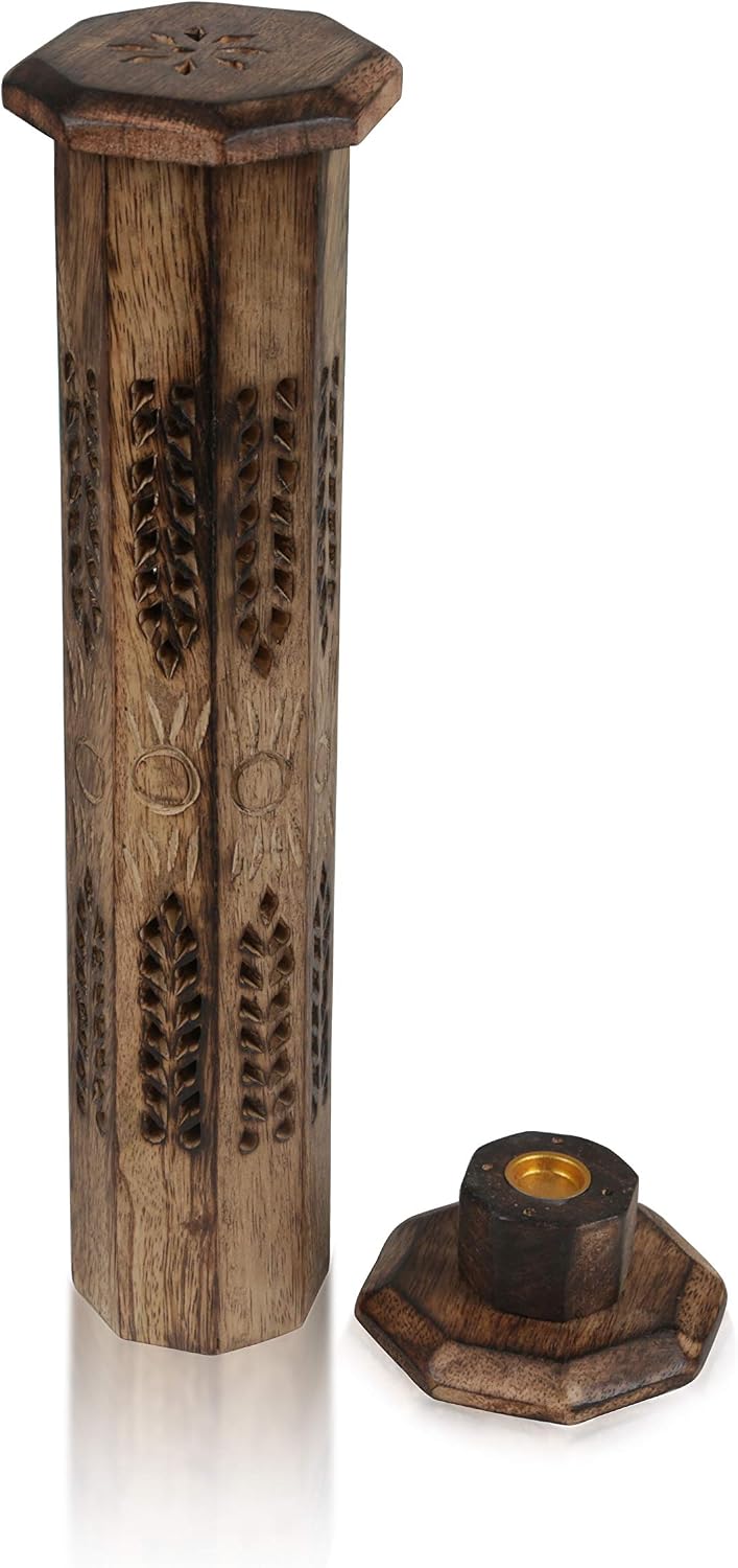 Wooden Incense Stick & Cone Burner Holder Tower Large Organic Eco Friendly Ash Catcher Agarbatti Holder Rustic Style Hand Carved For Meditation Yoga Aromatherapy Home Fragrance Products - Image 3