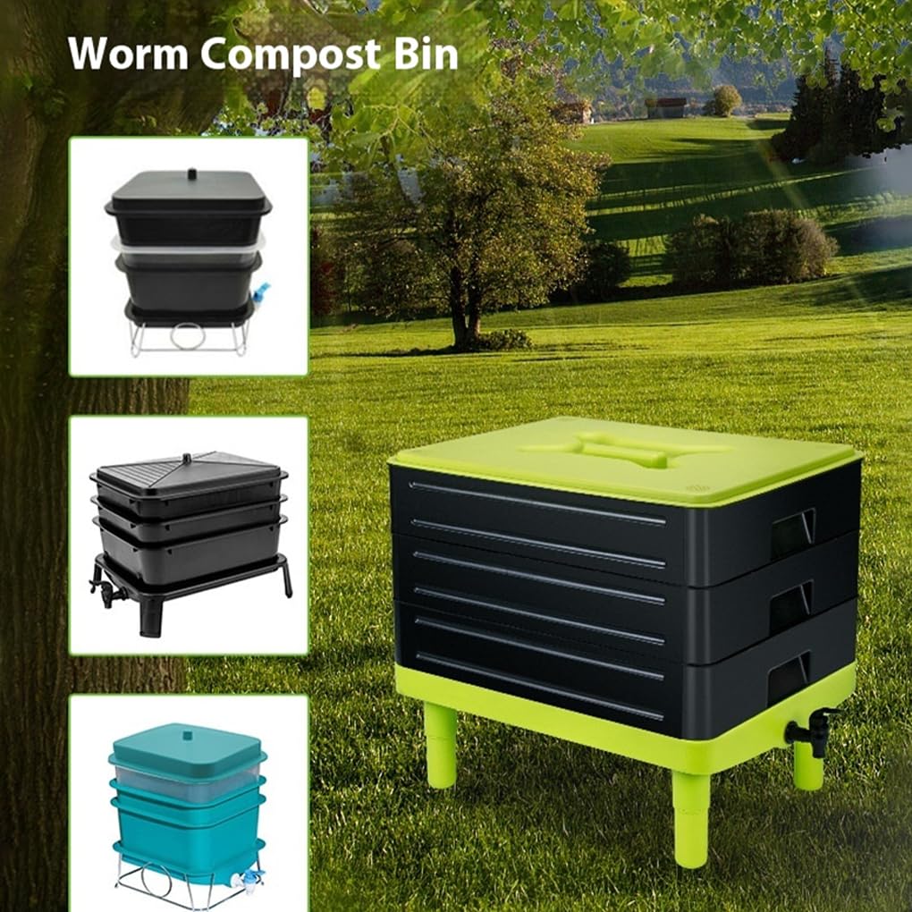 Lombricompostera de 3 niveles, caja para compostaje de jardín, ideal para restos de cocina. Duradera, resistente a la corrosión, fácil de limpiar.
