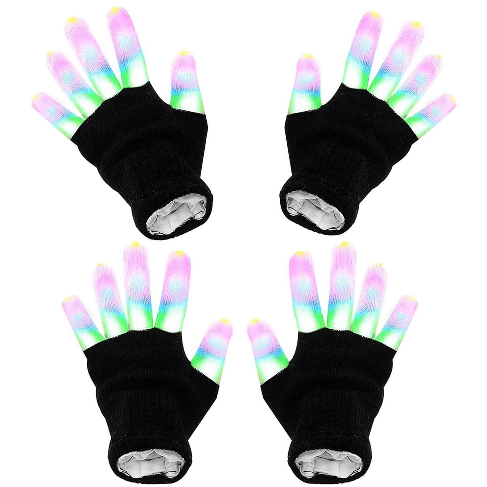Lujuny 2 Pairs LED Gloves, Rave Colorful Flashing Finger Light Up Gloves Cool Fun Gifts