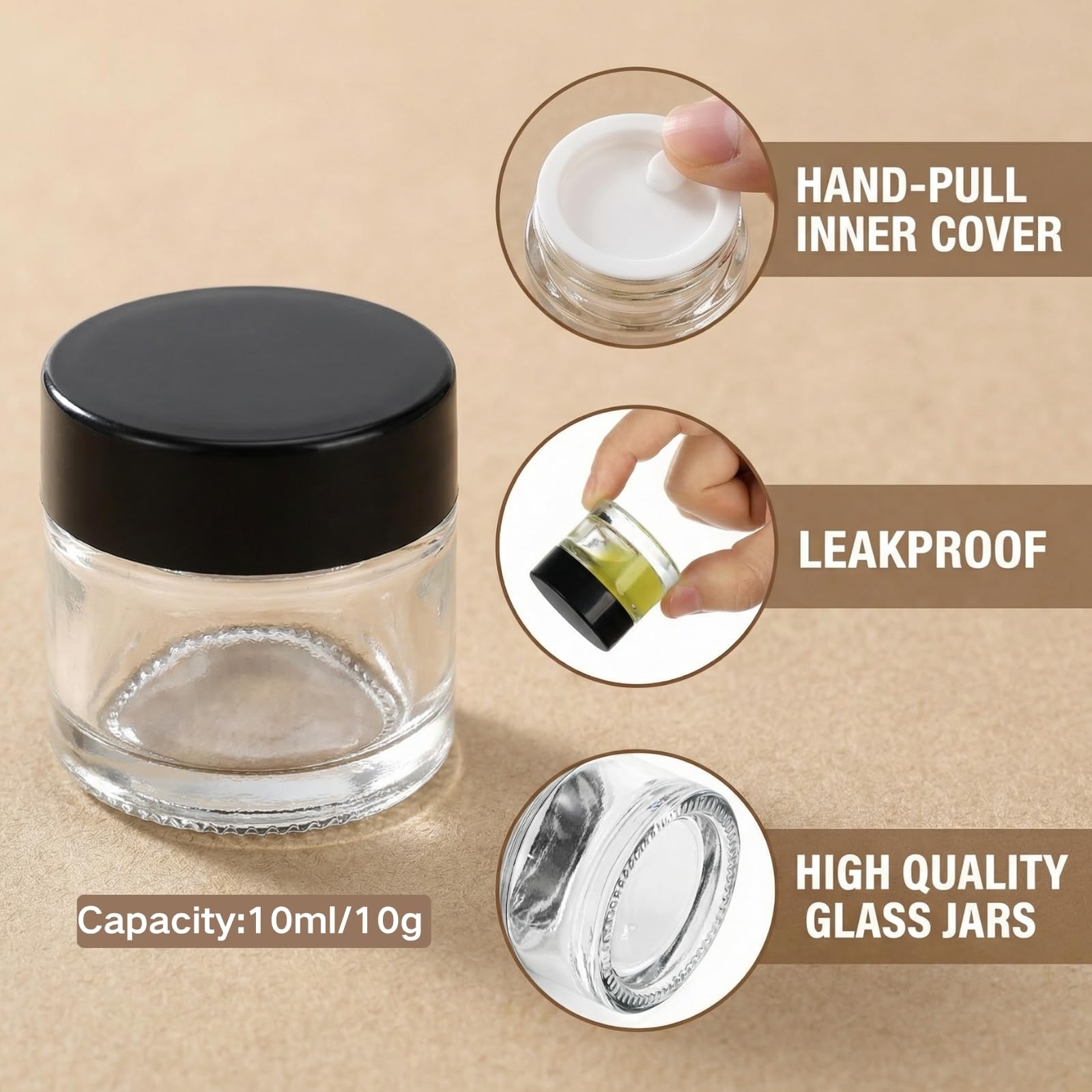 Coloch 70 barattoli in vetro spesso 10 ml con coperchio ermetico contenitori cosmetici rotondi trasparenti