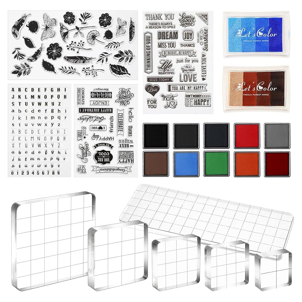Sellos para manualidades juego de 22 piezas con bloques acrílicos y tintas de colores para scrapbooking