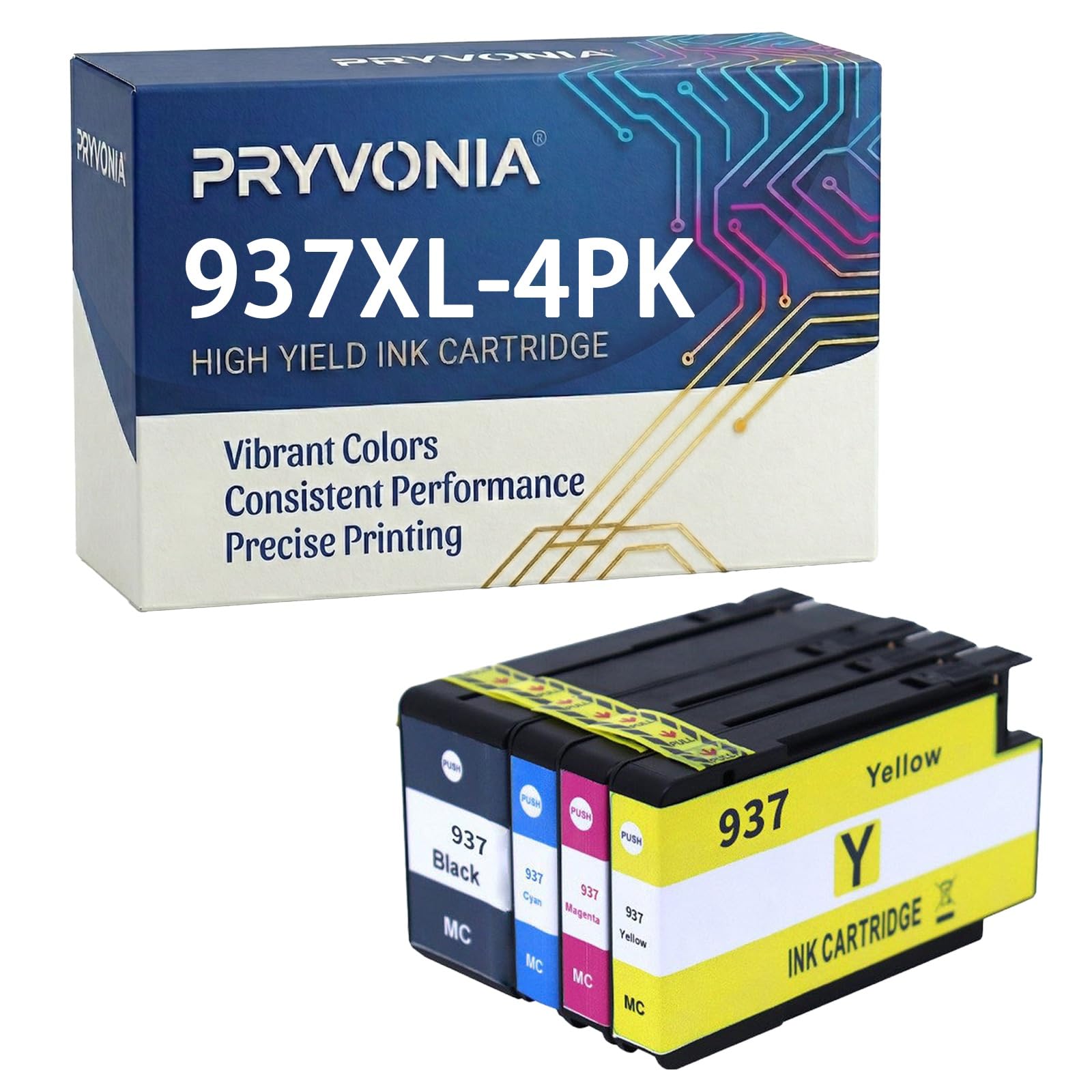 937XL 937e Cartucce d'inchiostro compatibili Multipack per HP OfficeJet Pro 9120e 9122e 9125e 9130b 9132e 9135e 9720e 9730e, ricambio per 937, confezione da 4 pezzi, nero/ciano/magenta/giallo